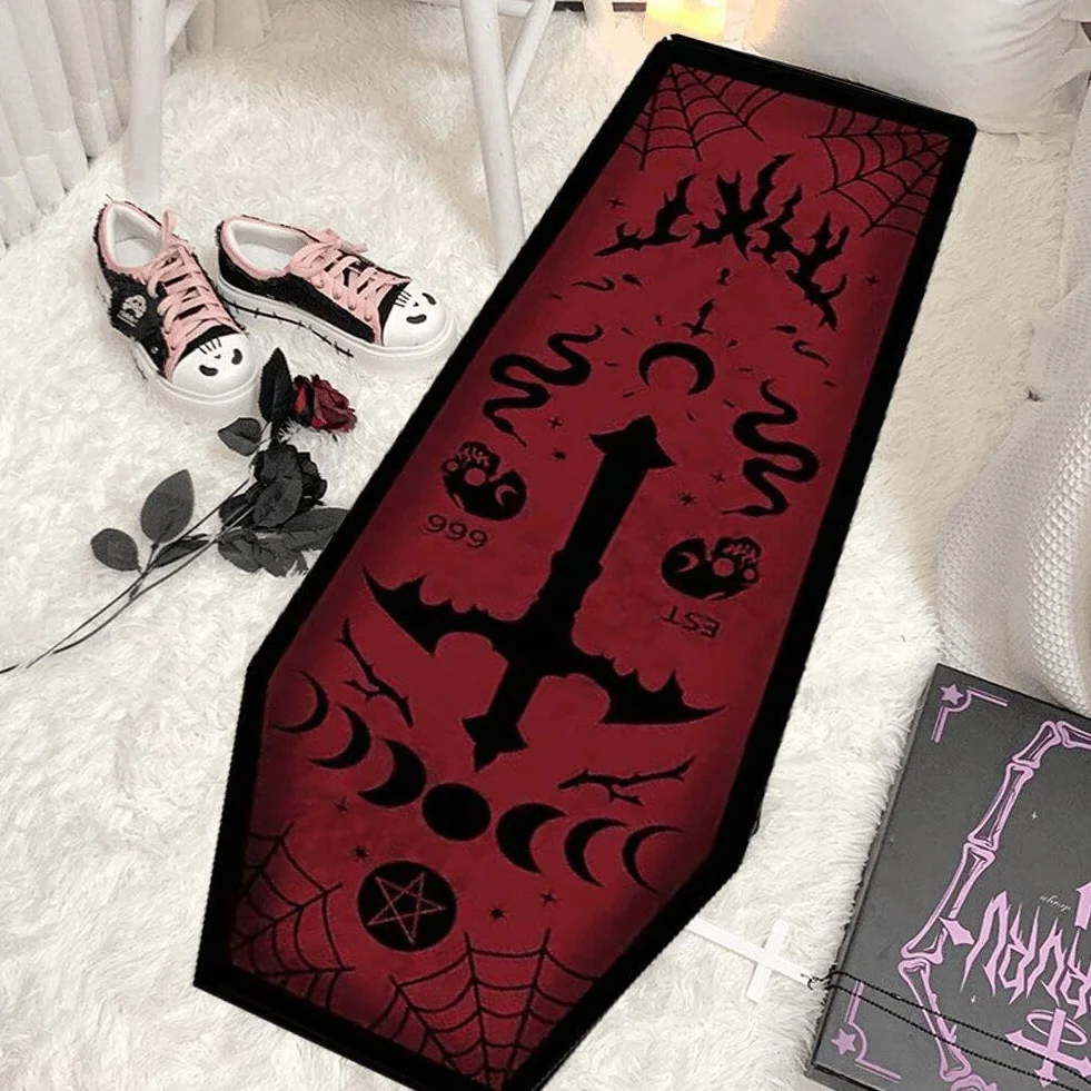 Hrippy Dywan na Halloween, mata do trumny, gotycki krzyż na trumnę, antypoślizgowy dywan, maty podłogowe do kuchni, sypialni, salonu