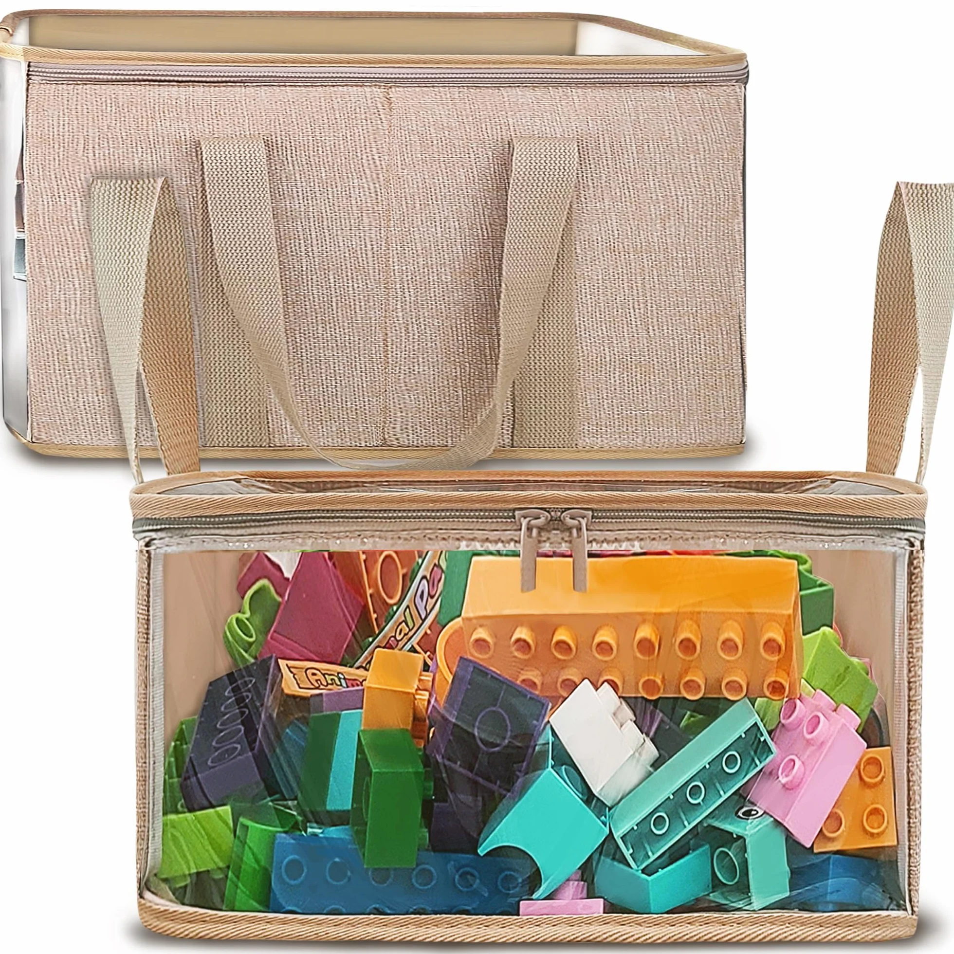 holay 2-pak Składanych Pudełek PVC z Przezroczystą Pokrywą i Uchwytami, 30 x 30 x 15 cm Organizer na Ubrania, Zabawki i Książki (Biały, Mały)