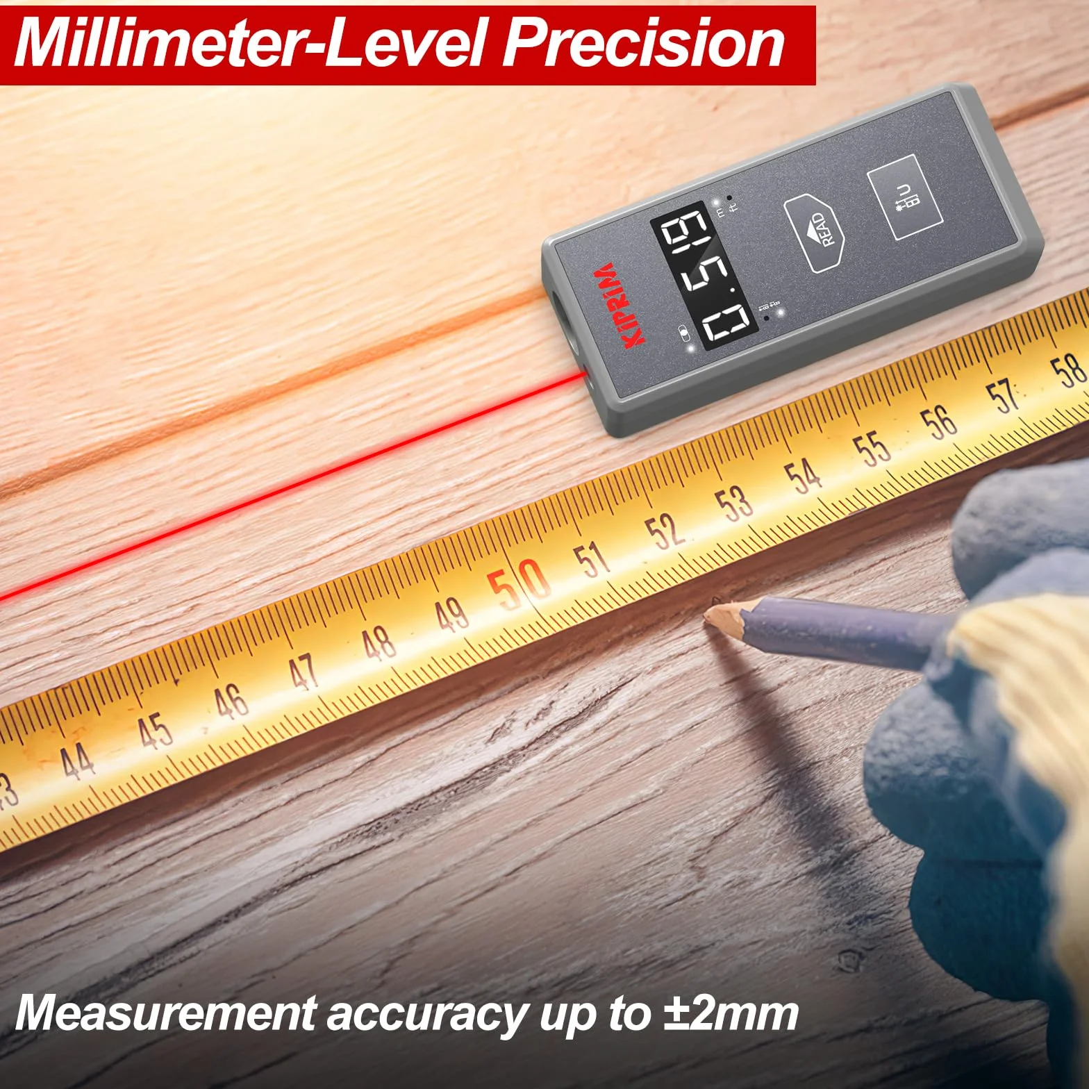 Kiprim Kompaktowy laserowy miernik odległości 70 m LD70M mini laserowe narzędzie pomiarowe taśma laserowa 69,8 m, przełączana jednostka M/FT