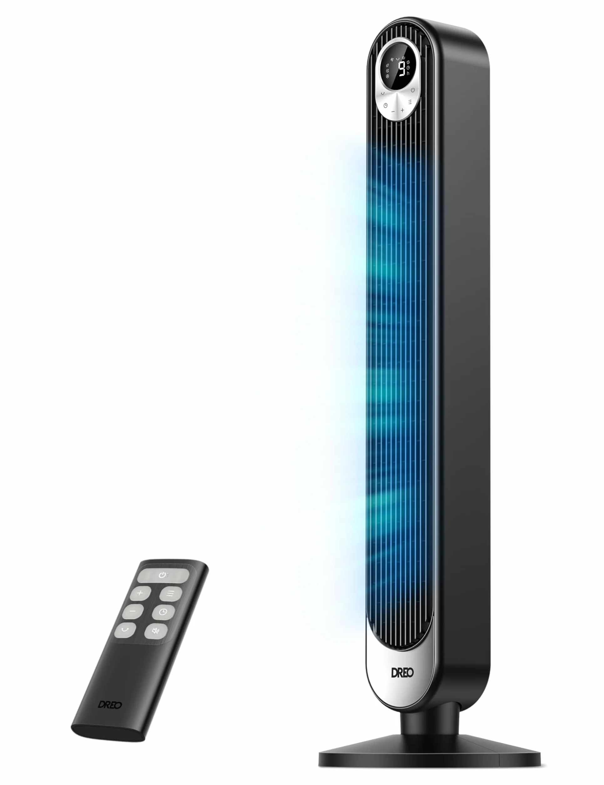 Dreo 106 cm Wentylator wieżowy, cichy mobilny wentylator z timerem i oscylacją 90°, tower fan z timer do 12 godzin, 4 tryby 4 prędkości, 50 W, Czarny