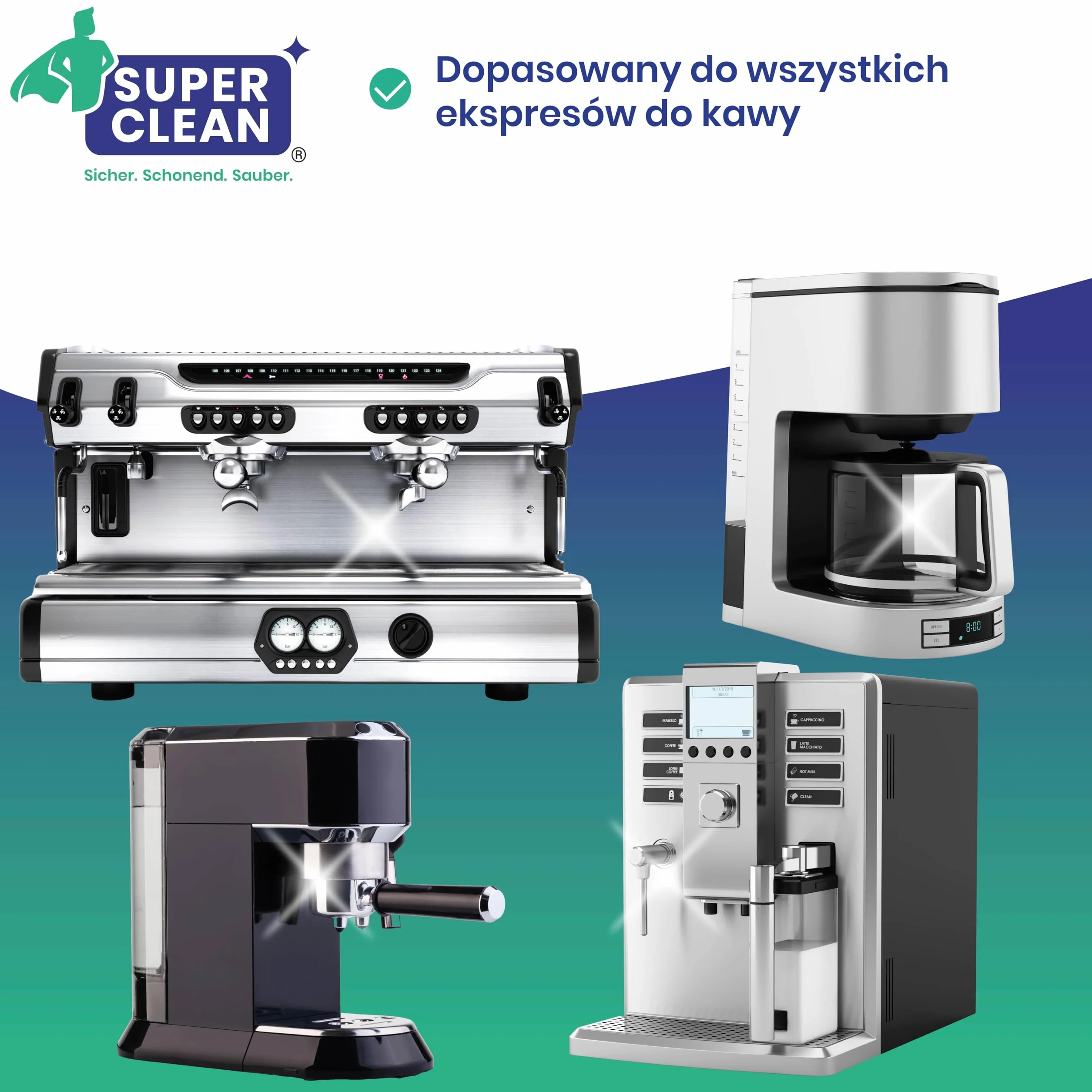 SUPER CLEAN 1L Uniwersalny Odkamieniacz Ekspres do kawy Płynny Do wszystkich maszyn 10 × odkamienianie