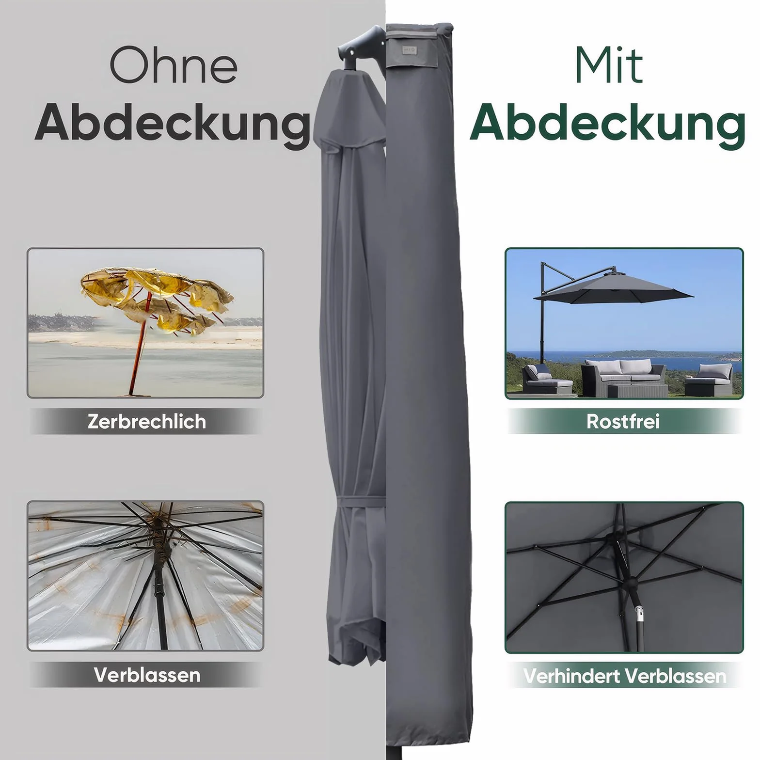 Sekey Ultra wytrzymały pokrowiec ochronny na parasol przeciwsłoneczny -260x65cm - wodoodporna tkanina Oxford 600D anty-UV z drążkiem montażowym i otworami wentylacyjnymi