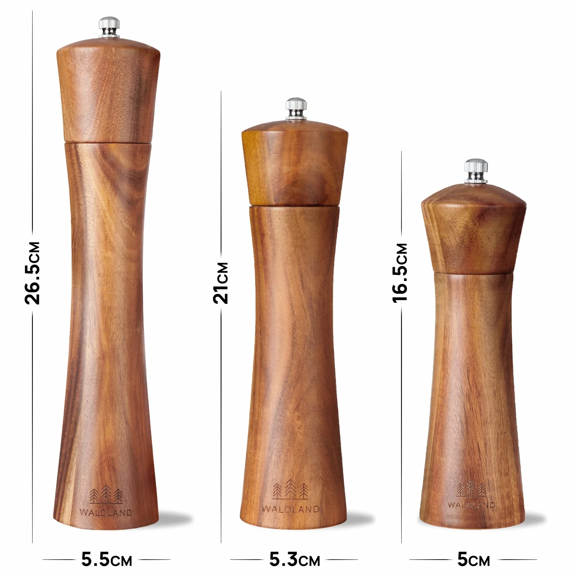 WALDLAND® Młynek do soli i pieprzu z drewna 25,5 cm ceramiczny mechanizm