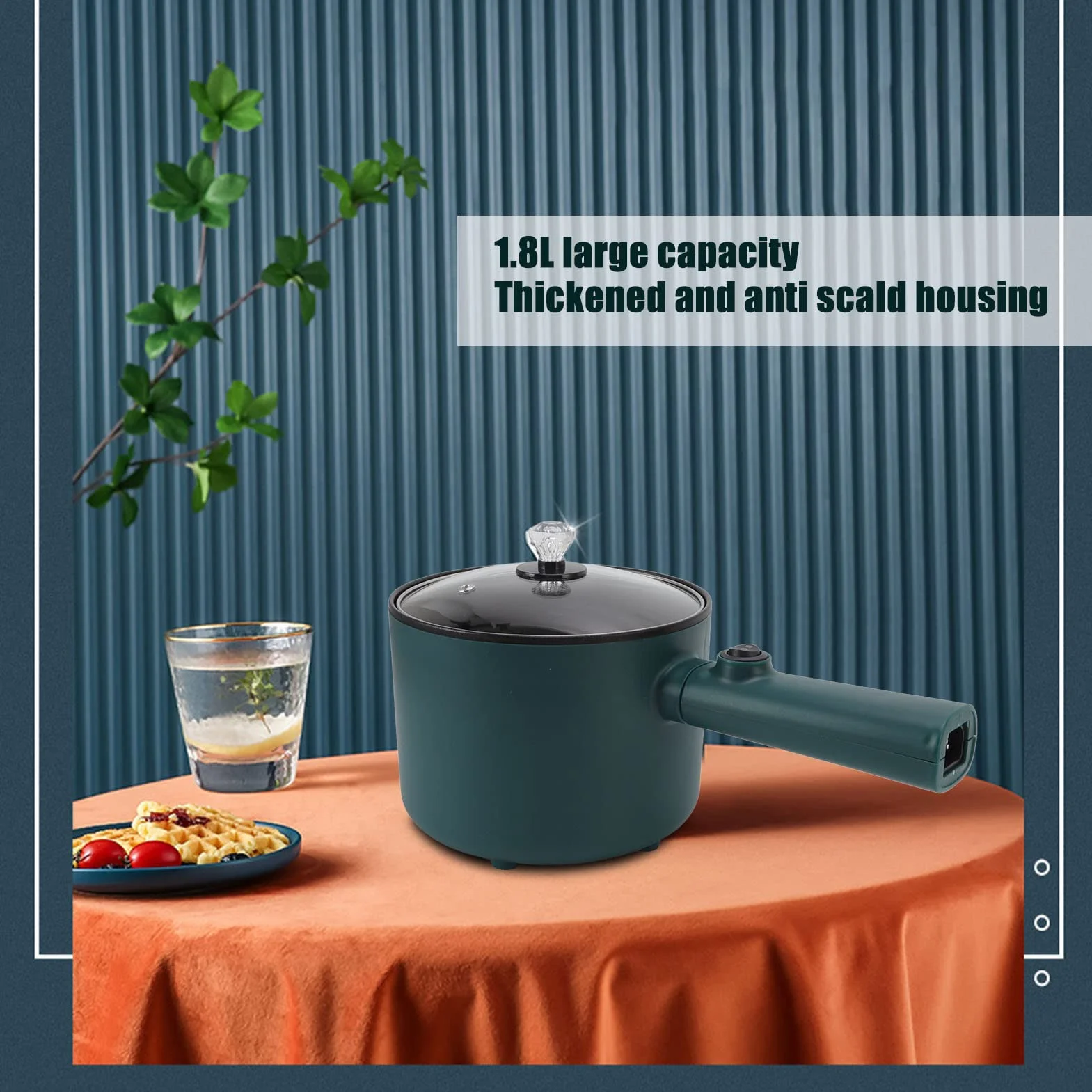 Gorący Garnek Elektryczny, Mini Garnek do Ramen 1,8 L Szybkowar do Makaronu Nieprzywierająca Patelnia do Smażenia Mini Garnek 2 Tryb Temperatury 6 Funkcji z Długim Uchwytem Kuchenka(#1)