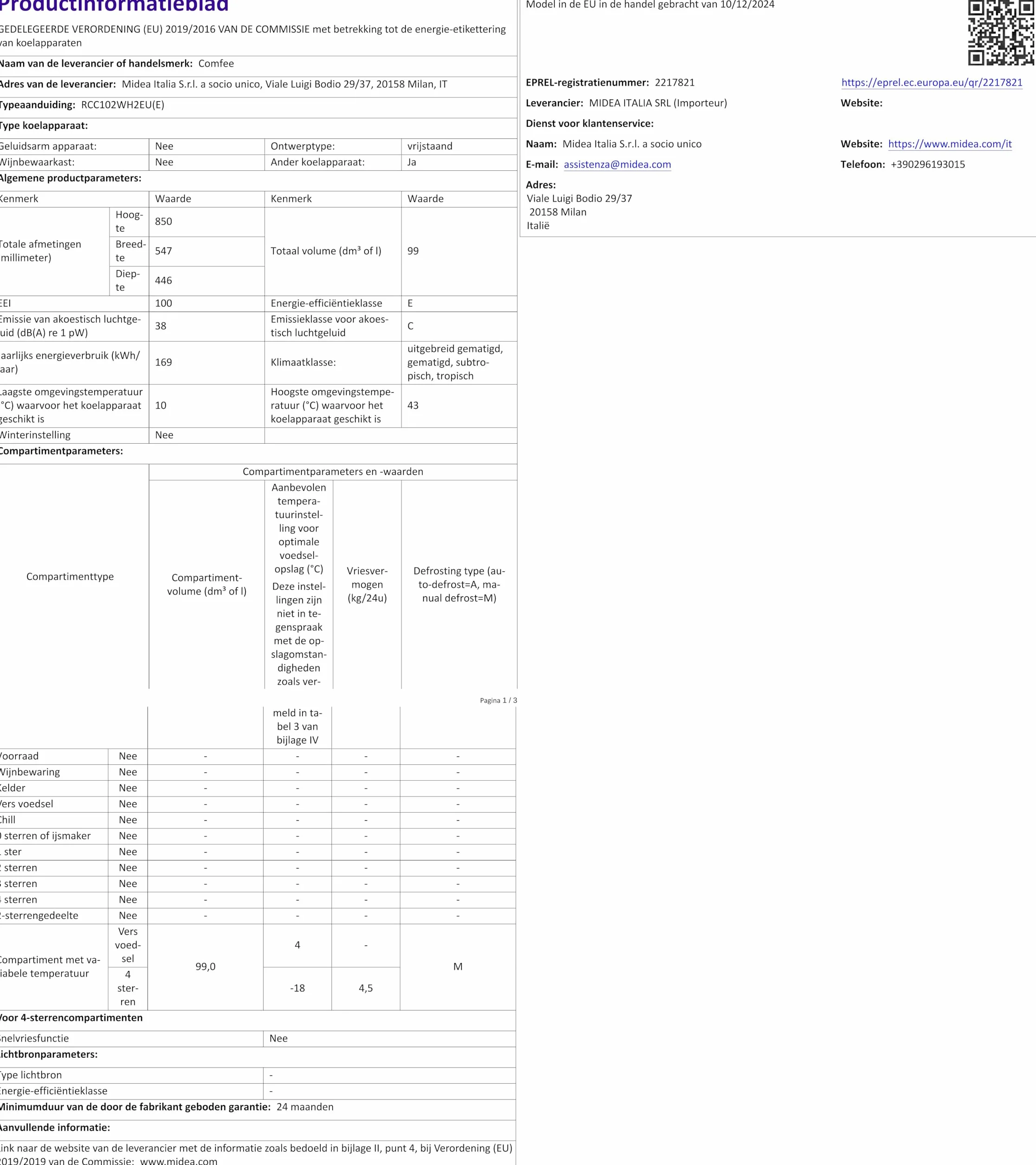 Comfee Wolnostojąca zamrażarka skrzyniowa 99L, konwertowalna zamrażarka/lodówka, inwerter, 4 gwiazdki, biała