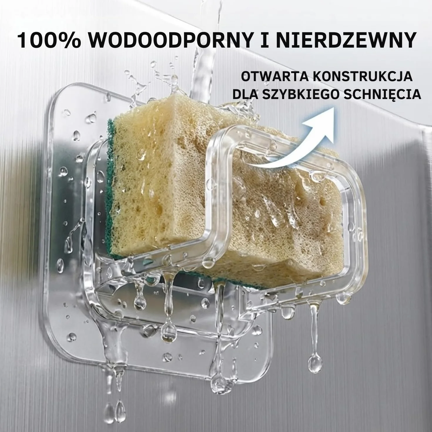 Samoprzylepny uchwyt na gąbkę do zlewu kuchennego - przezroczysty, mocny i wodoodporny organizer ścienny