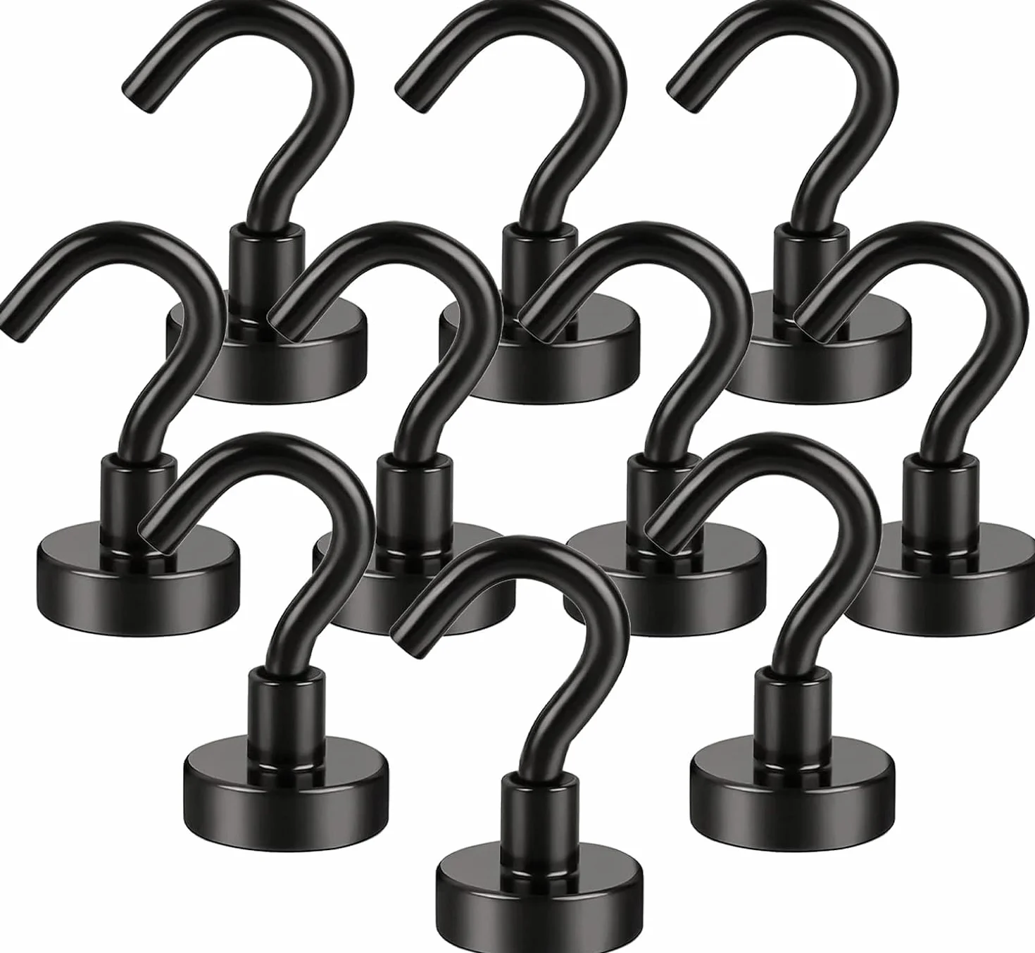 10 sztuk Hak magnetyczny bardzo mocny, czarny neodymowy, super mocne magnesy z hakiem, hak magnetyczny do kuchni Łazienka Sypialnia Garaż Szafki Uchwyt na klucze