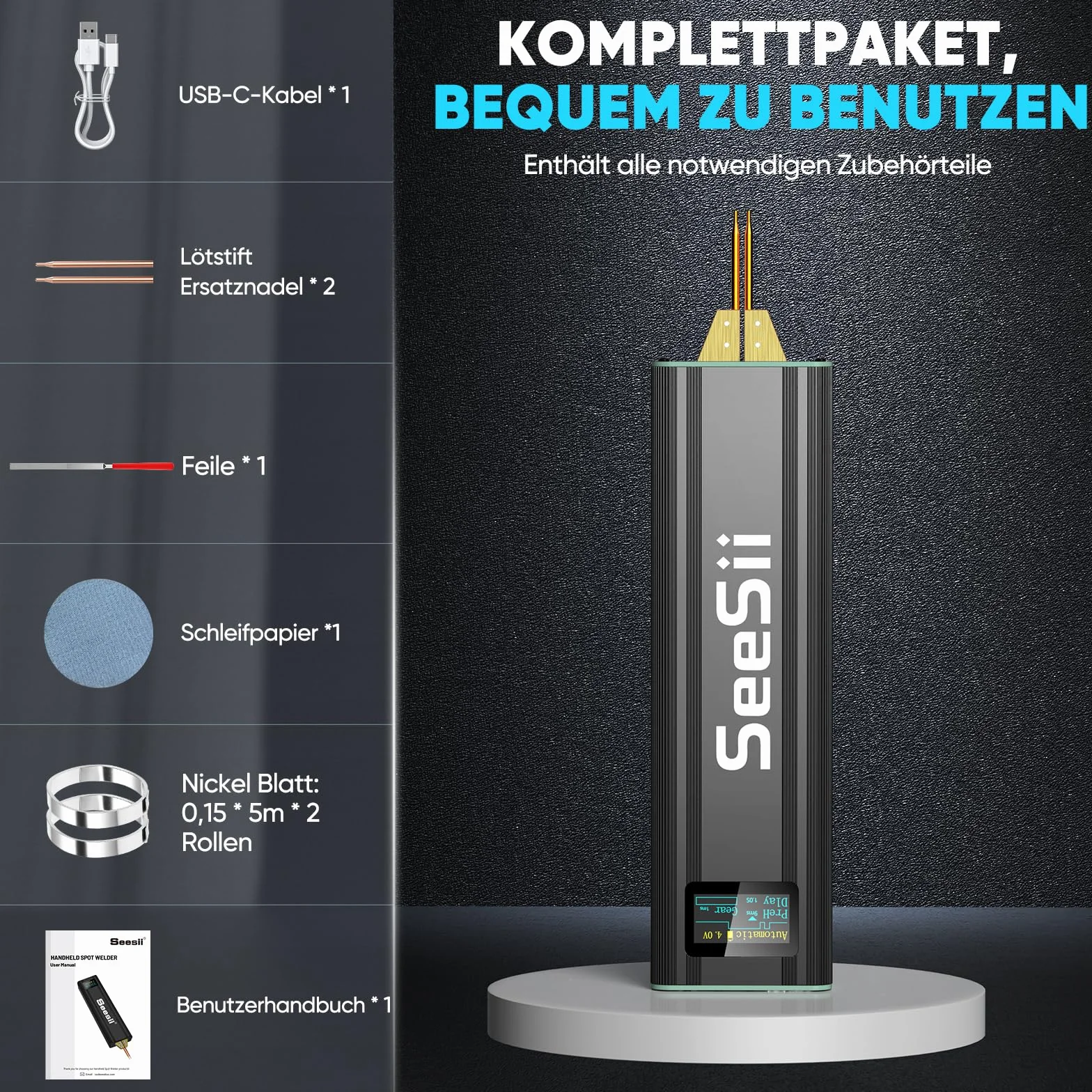 Seesii Spawarka punktowa - SE-209 Mini spawarka punktowa z baterią 5,0 Ah do arkuszy niklowych, żelaza, stali nierdzewnej, lutownicy punktowej 1-80 poziomów, tryb automatyczny i ręczny