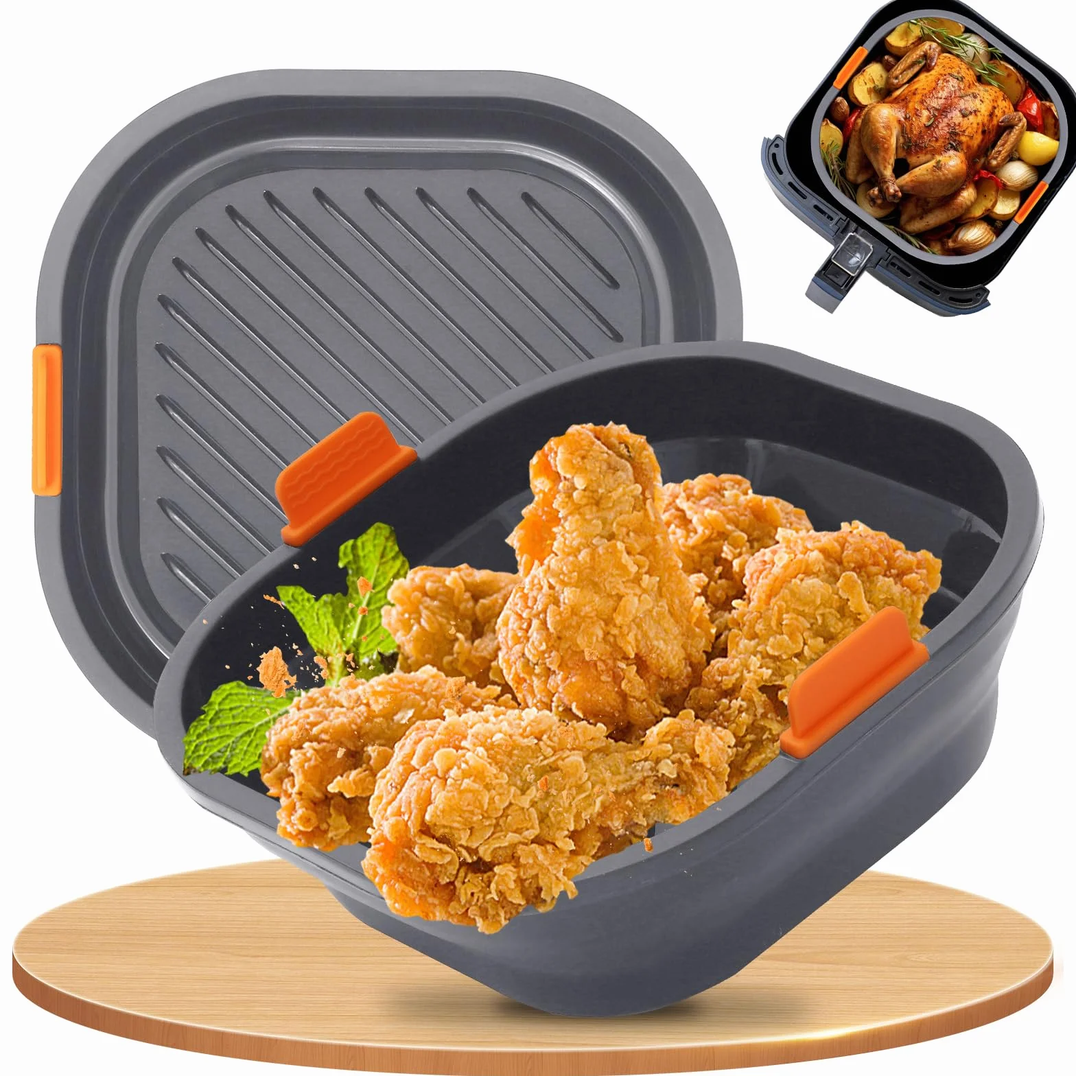 21cm Silikonowa forma do frytkownicy powietrznej [2 sztuki] – użytku i składana, można myć w zmywarce, akcesoria do frytkownicy powietrznej Ninja/Philips/COSORI/Tefal/Russell Hobbs/Cecotec/Princess
