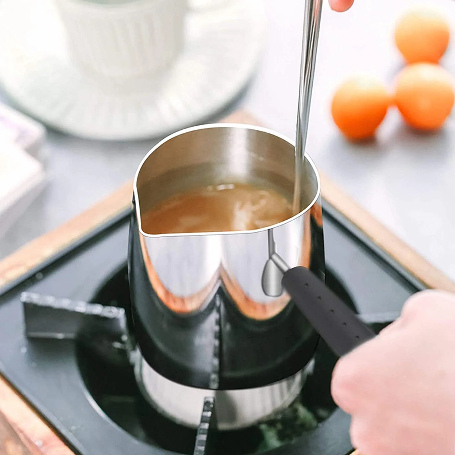 Podgrzewacz Masła ze Stali Nierdzewnej 1000 Ml, Dzbanek do Kawy Po Turecku, Patelnia do Sosu na Kuchenkę Indukcyjną i Gazową