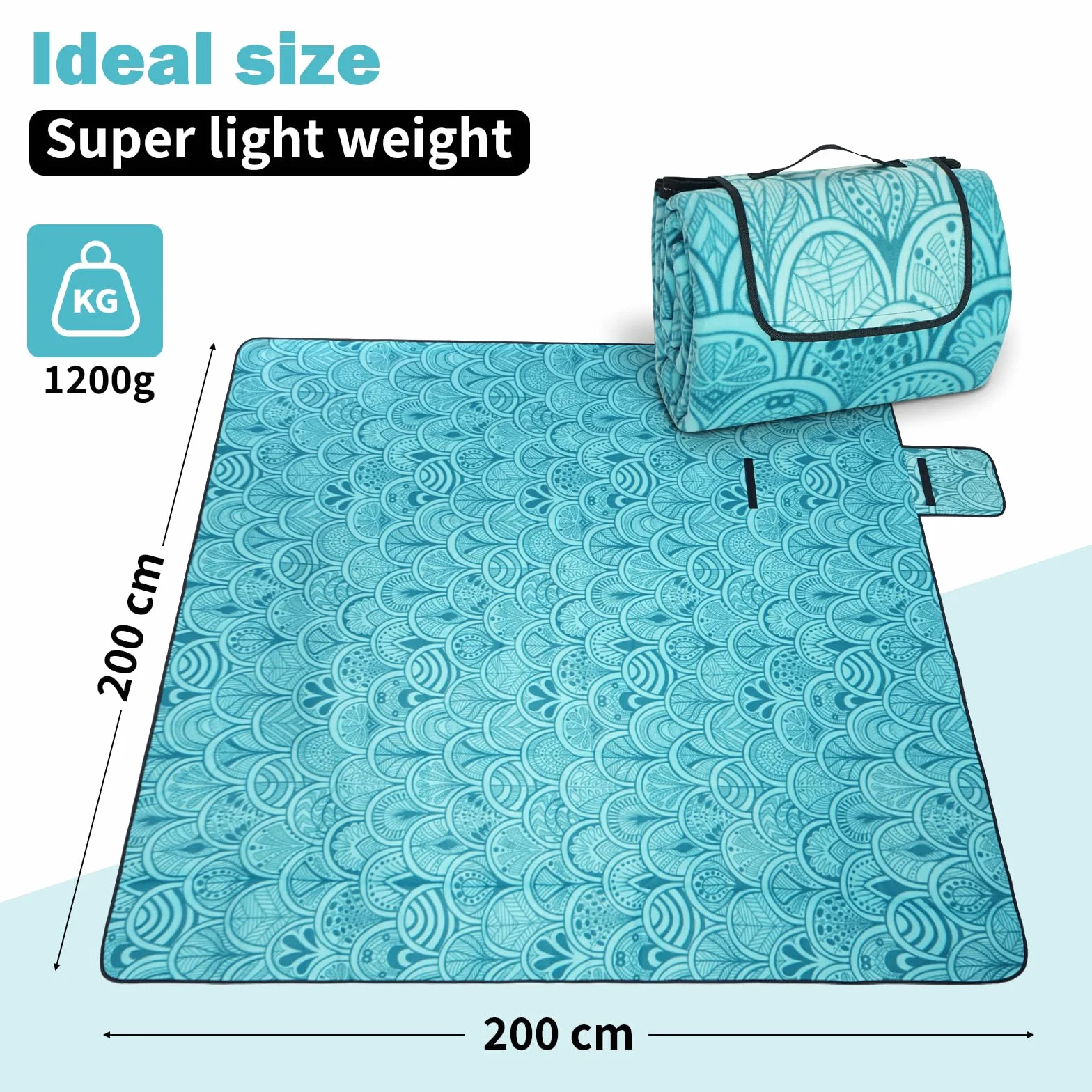 Wodoodporny koc piknikowy 200x200CM - miękki koc z aluminiową podstawą,lekki i składany na plażę,kemping,na zewnątrz