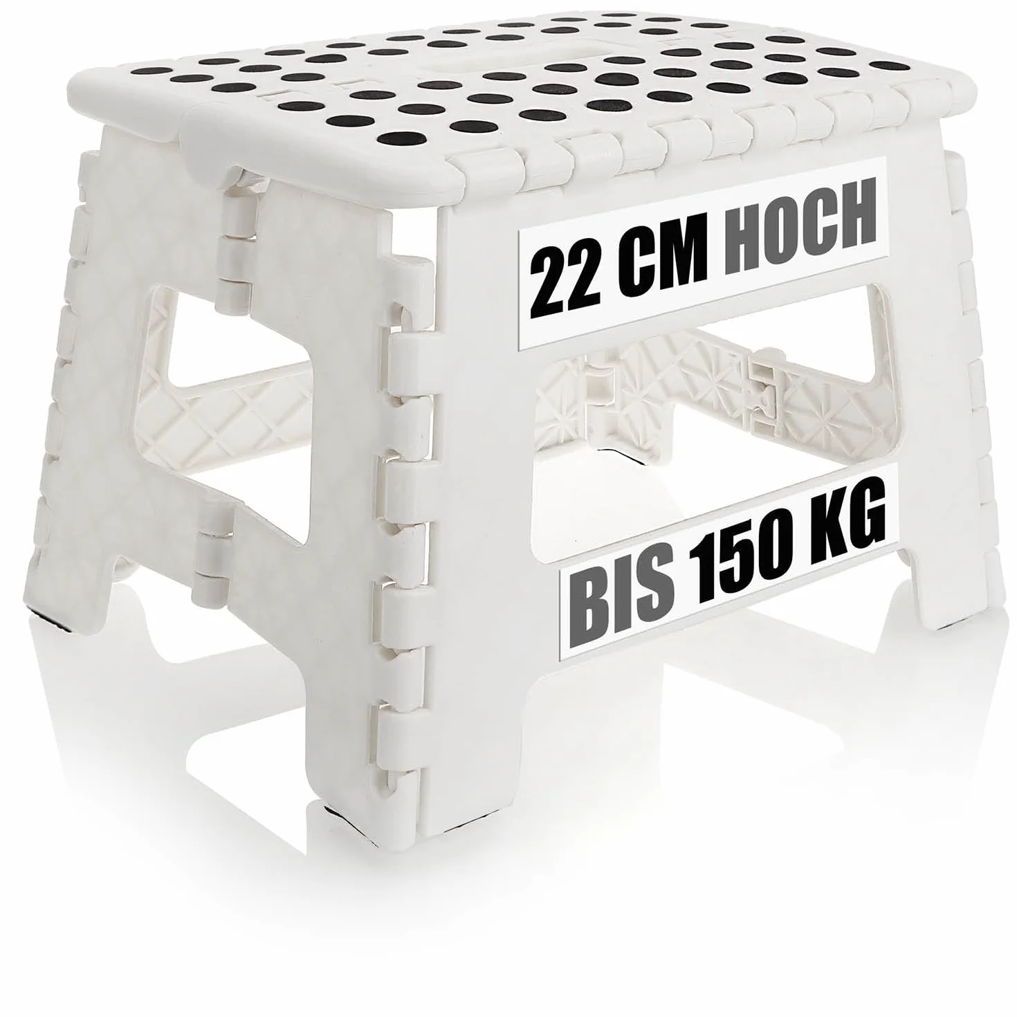 COM-FOUR® skladany stopien z gumowymi wypustkami - skladany stolek - przenosna pomoc do wspinaczki - antyposlizgowy skladany stolek - nosnosc do 150 kg (31x22x22cm bialy - 01 szt)