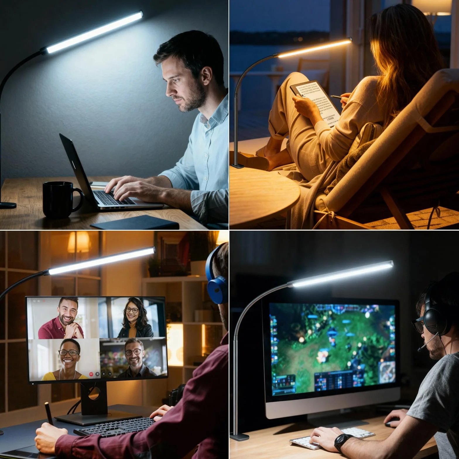 Akynite Lampa zaciskowa USB, adapter w zestawie, lampa do czytania, 3 kolory i 10 intensywności, elastyczna lampa biurkowa dla dzieci, klips do manicure stołowego, czarna