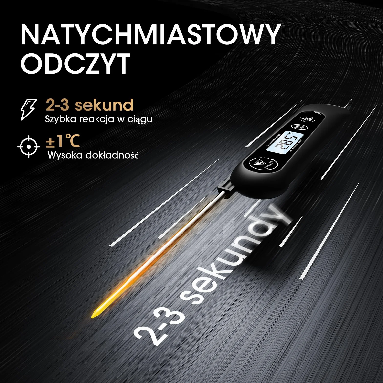 DOQAUS Cyfrowy termometr do mięsa, błyskawiczny termometr do żywności z podświetlanym ekranem LCD, składana długa sonda i automatyczne włączanie/wyłączanie, termometr do grilla, termometr do kuchni, g