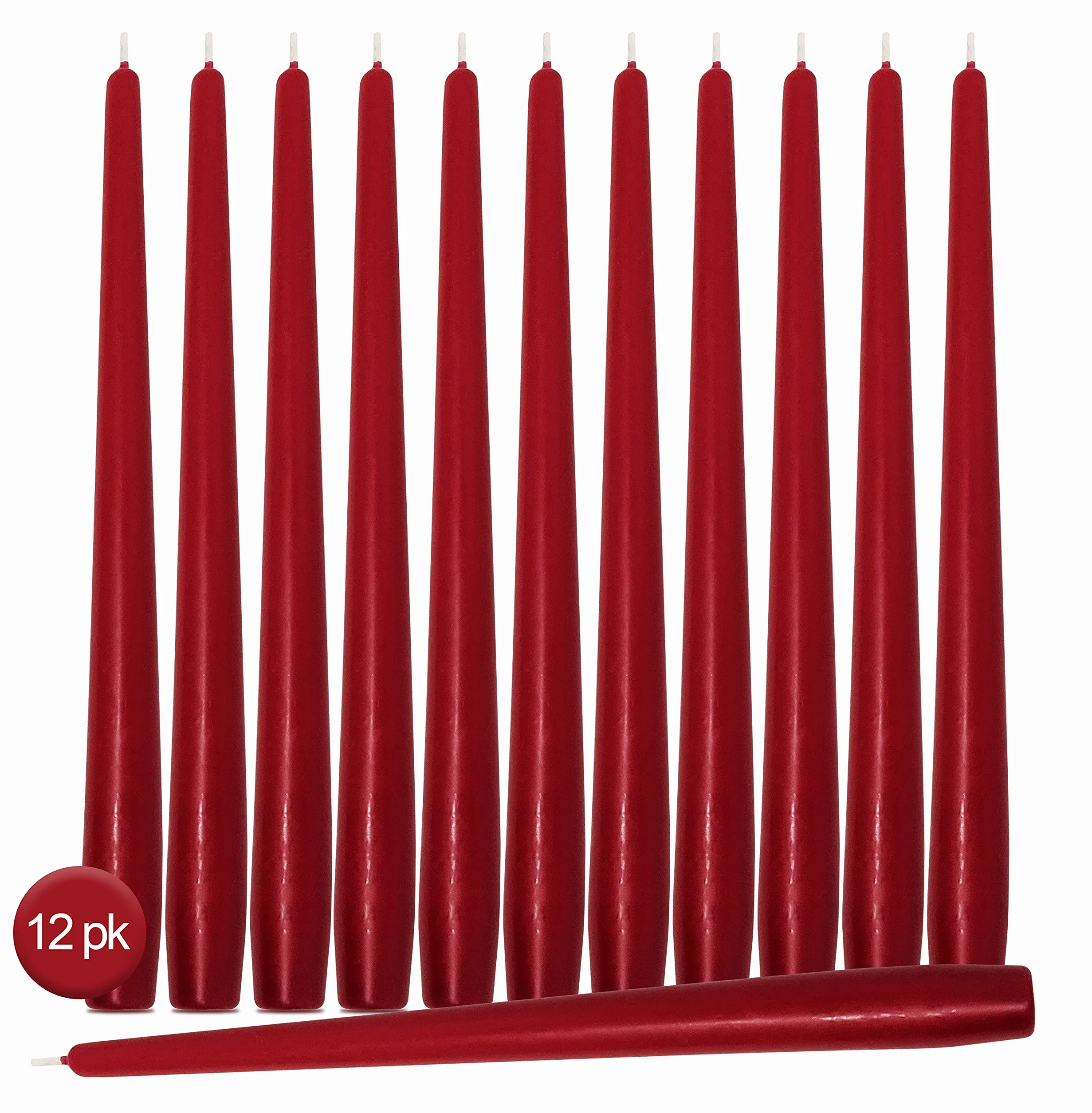 Hyoola Stożkowe Świece Dekoracyjne – Świece Stożkowe – Świeczka Bezzapachowa – Świece Niekapiące – Eleganckie Świece Ozdobne 25 cm, Wiśniowy - 12 Sztuk - Czas Spalania 8 Godzin