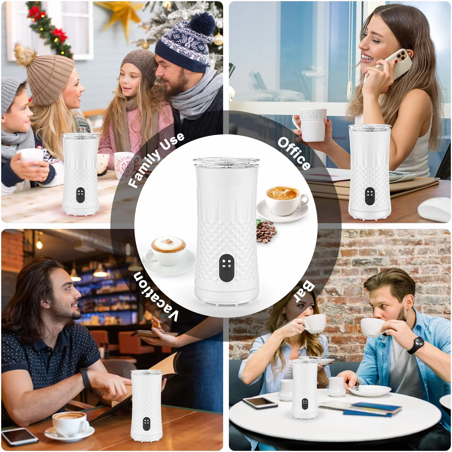 Dreamhigh Elektryczny spieniacz do mleka 4 w 1, 400 W, 240 ml, 2 trzepaczki