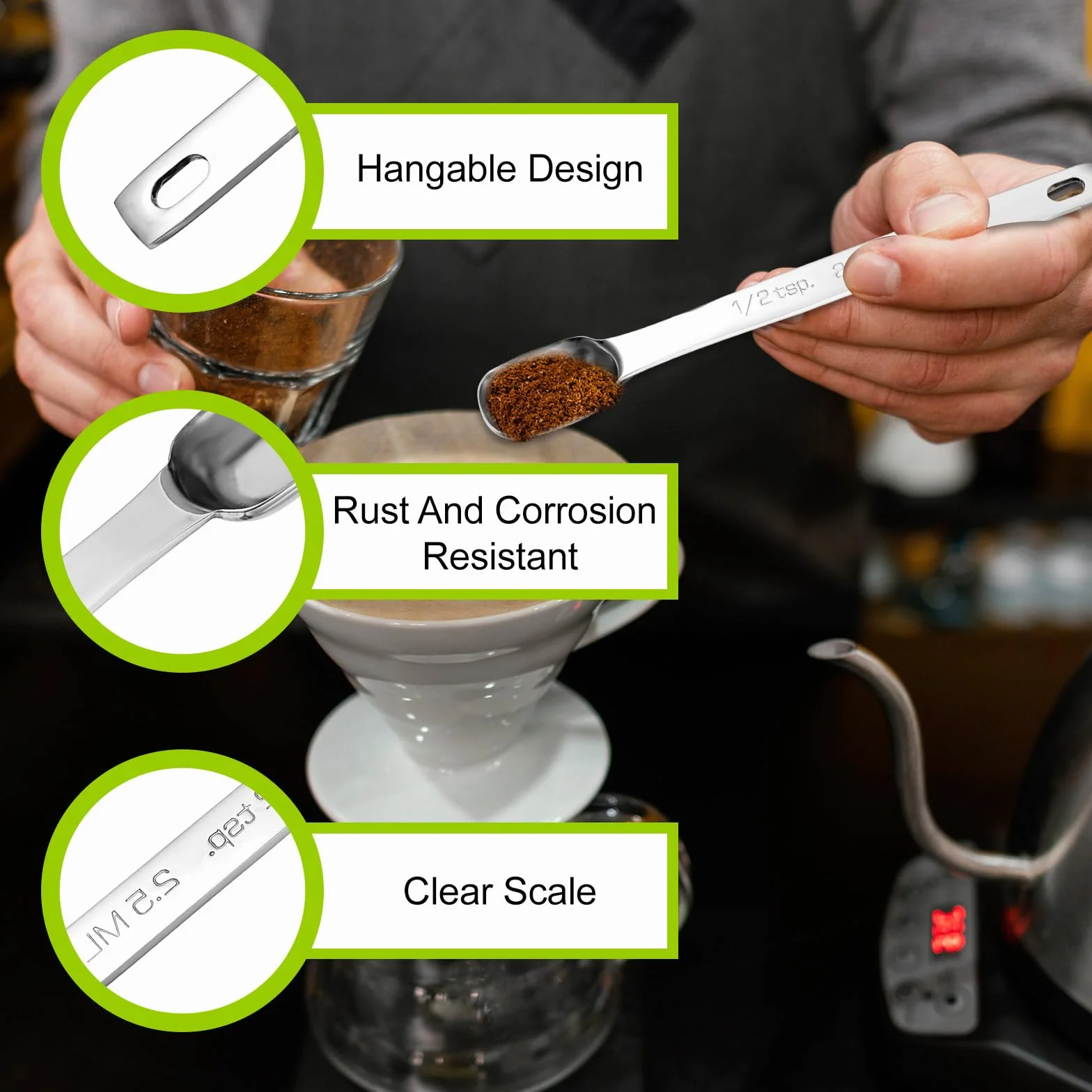 Łyżki miarowe ze stali nierdzewnej 2,5 ml 1/2 TSP prostokątna długa rączka