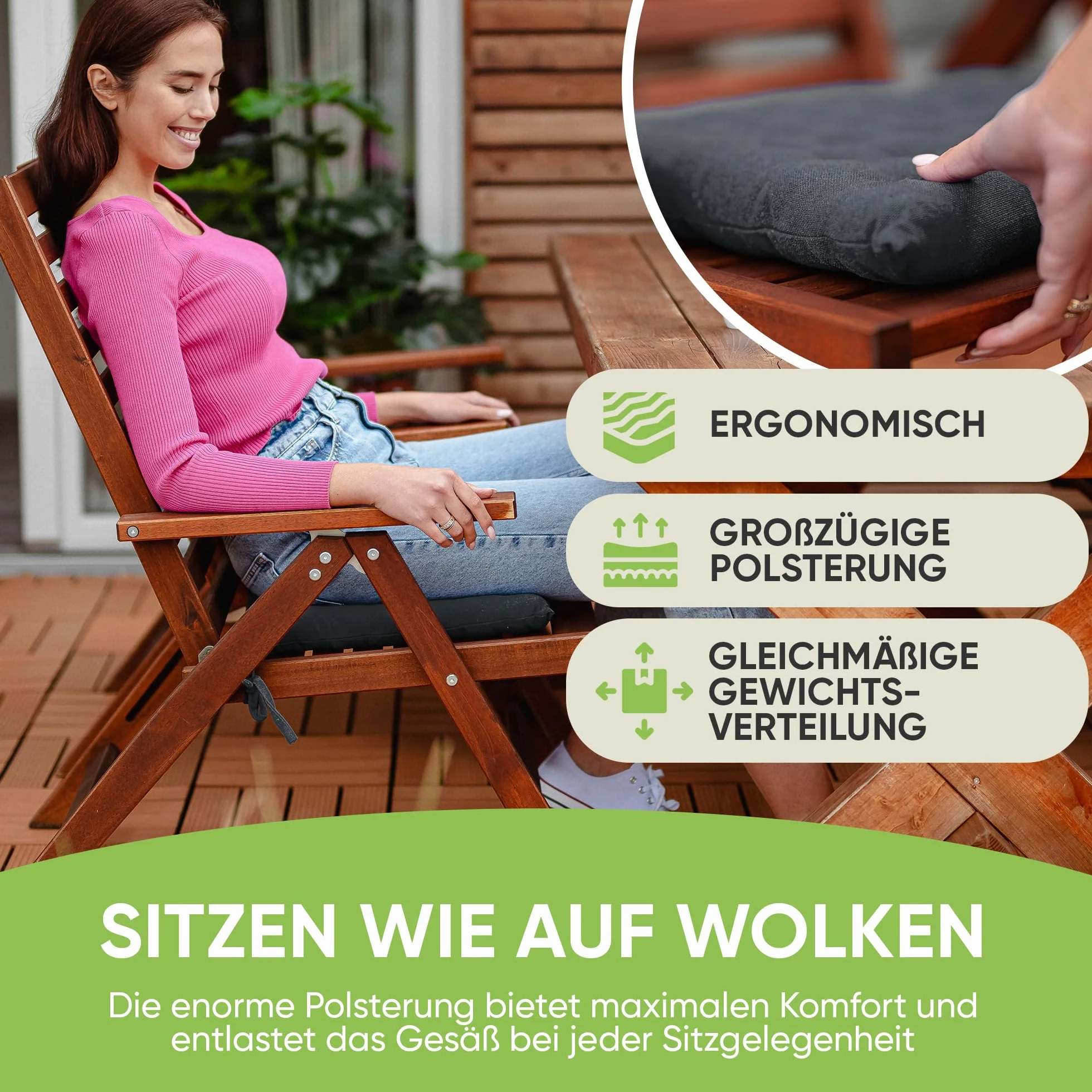 Gräfenstayn® Zestaw 4 bawełnianych poduszek do siedzenia 40 x 40 x 5 cm, z taśmami mocującymi do użytku wewnątrz i na zewnątrz, z znakiem Öko-Tex (antracytowy)
