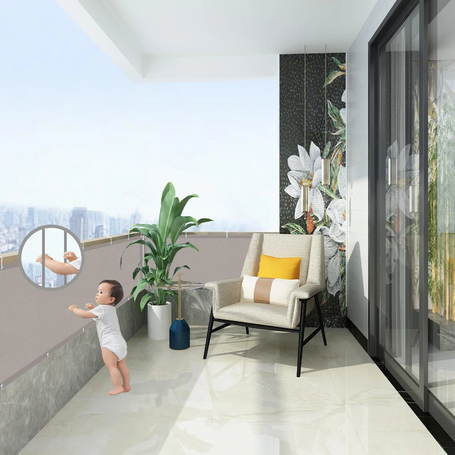 AXT SHADE Osłona Balkonowa 90x400cm Ochrona przed Wiatrem Nieprzejrzysta osłona Balkonu Ochrona przed Wiatrem i Promieniowaniem UV z oczkami i opaskami Kablowymi-Taupe