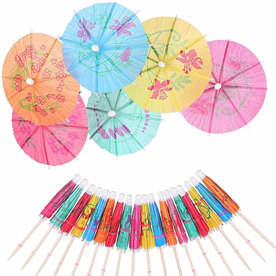 50 sztuk parasoli koktajlowych do napojów, parasolki do napojów, wykałaczki koktajlowe, parasole na babeczki, mini papierowe parasole, dekoracje imprezowe, wykałaczki do napojów, owoce
