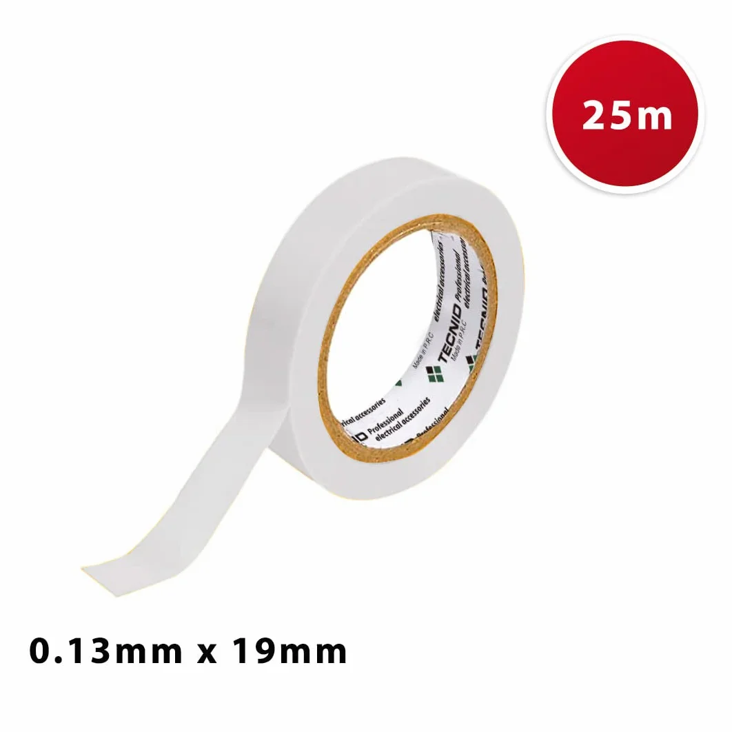 PVC insulating tape, thickness 0.13 mm, 19 mm x 25 m. White