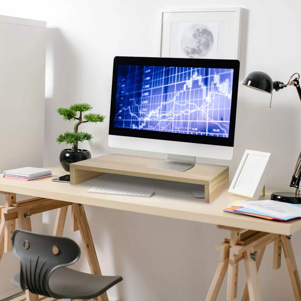 Podstawa monitora biurkowego, ekran komputera i podstawka na laptopa, stojak na monitor Półka na biurko Drewniany stojak na stół biurkowy, 50 x 20 x 7,7 cm (naturalny)