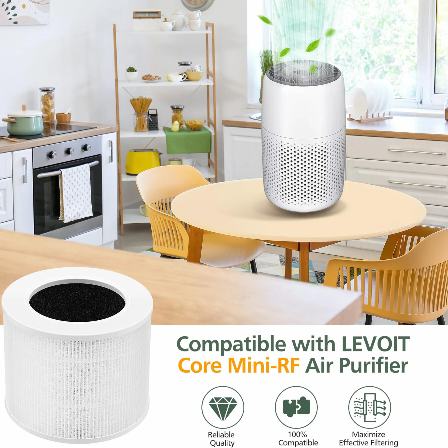 Zestaw 2 wymiennych filtrów Core Mini RF kompatybilny z LEVOIT Core Mini oczyszczacz powietrza 3 w 1 o wysokiej wydajności HEPA, 2 opakowania filtrów i 10 nauszników zapachowych