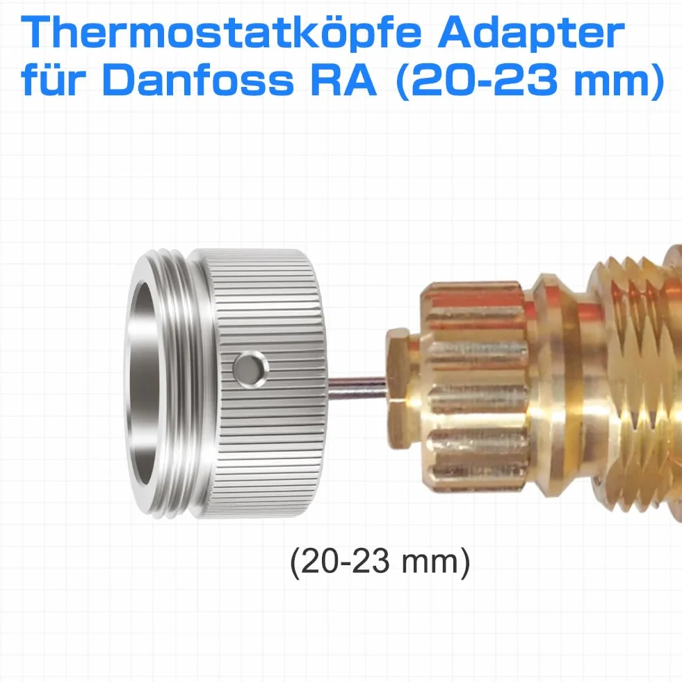 Adapter termostatu grzejnika do zaworów RA ze stali nierdzewnej (2 sztuki) - w zestawie śruby i klucz imbusowy - kompatybilny z Danfoss RA (20-23 mm) na M30 x 1,5 do głowic termostatu