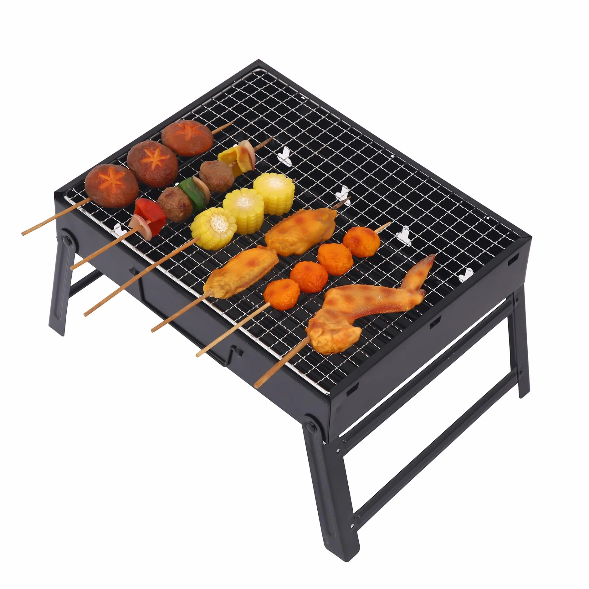 przenośny grill na węgiel drzewny, czarny, prostokątny, składany, łatwy do przenoszenia, grill kempingowy, taras, balkon