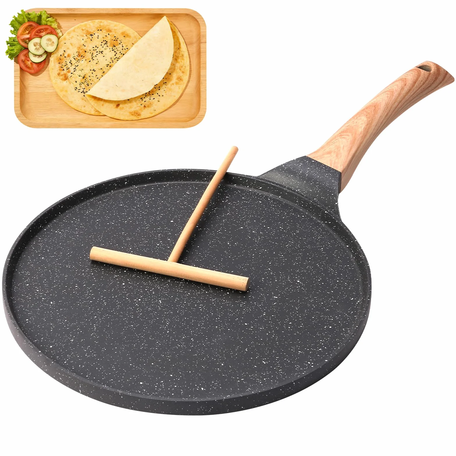 Patelnia do naleśników 26cm, nieprzywierająca, bez BPA, z rozprowadzaczem ciasta