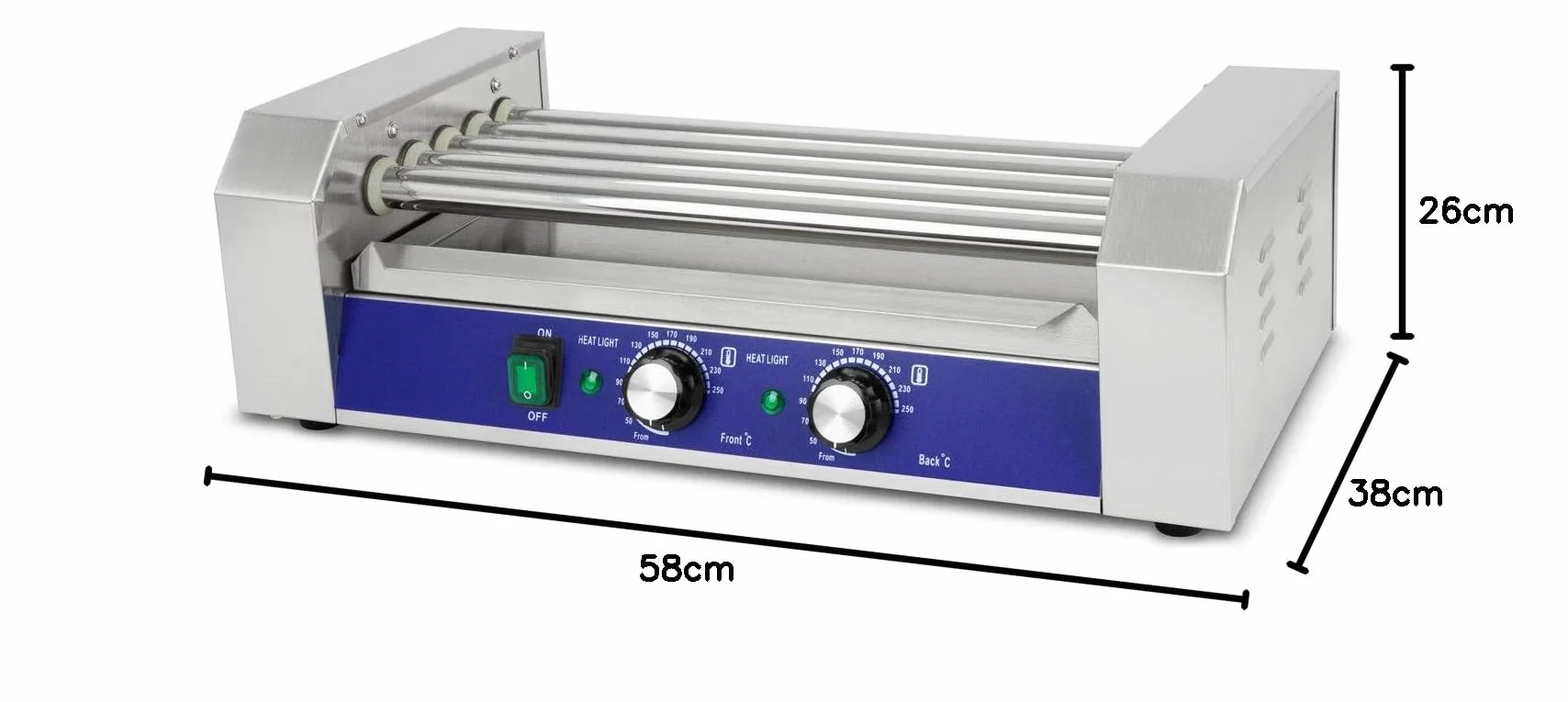 VERTES Gastro Hot Dog Maker 1000W 5 rolek 2 strefy grzewcze stal nierdzewna 50-250°C
