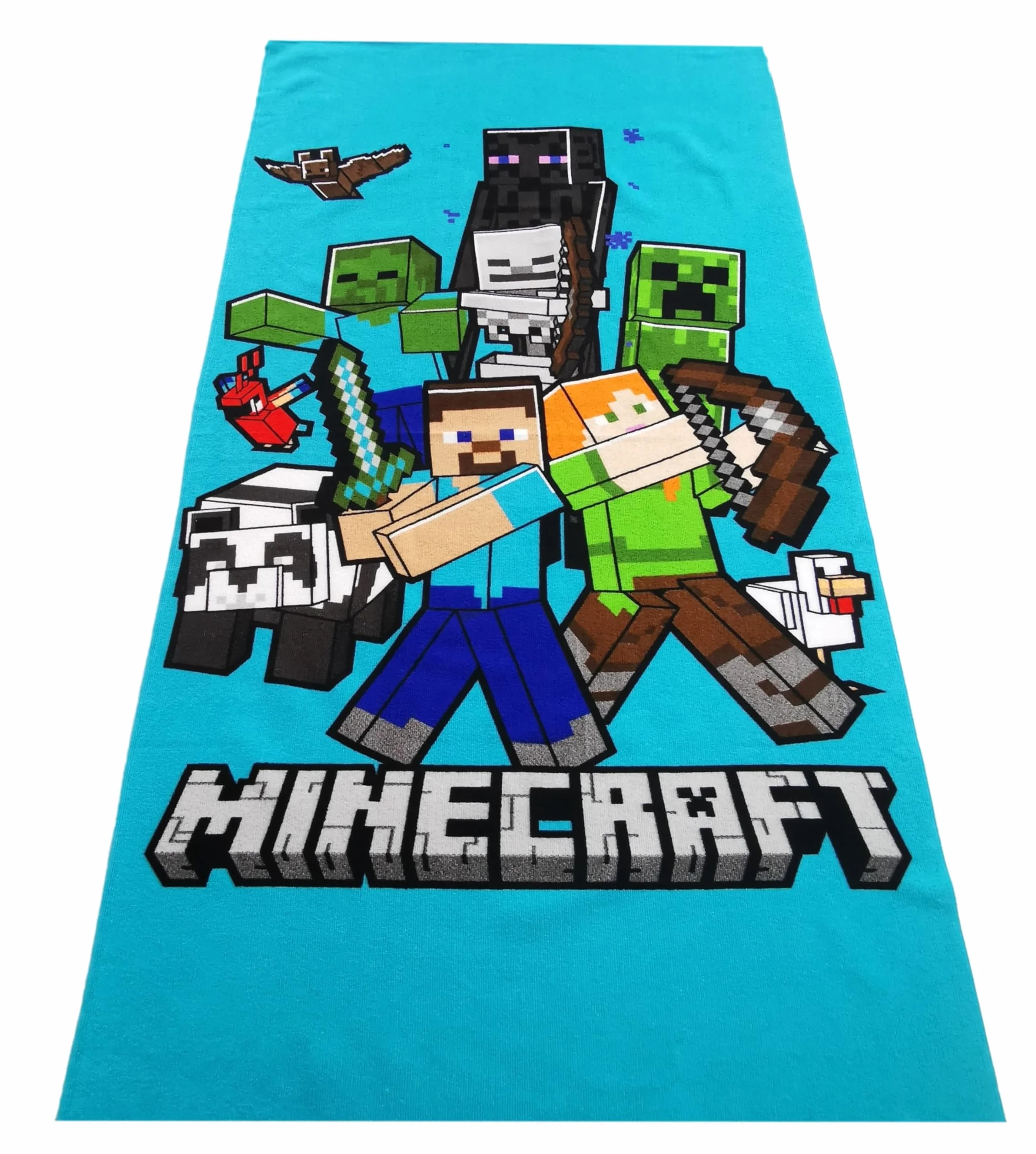 Theonoi Ręcznik dziecięcy, ręcznik kąpielowy, ręcznik plażowy, 70 x 140 cm, poliester (Minecraft Steve Alex)