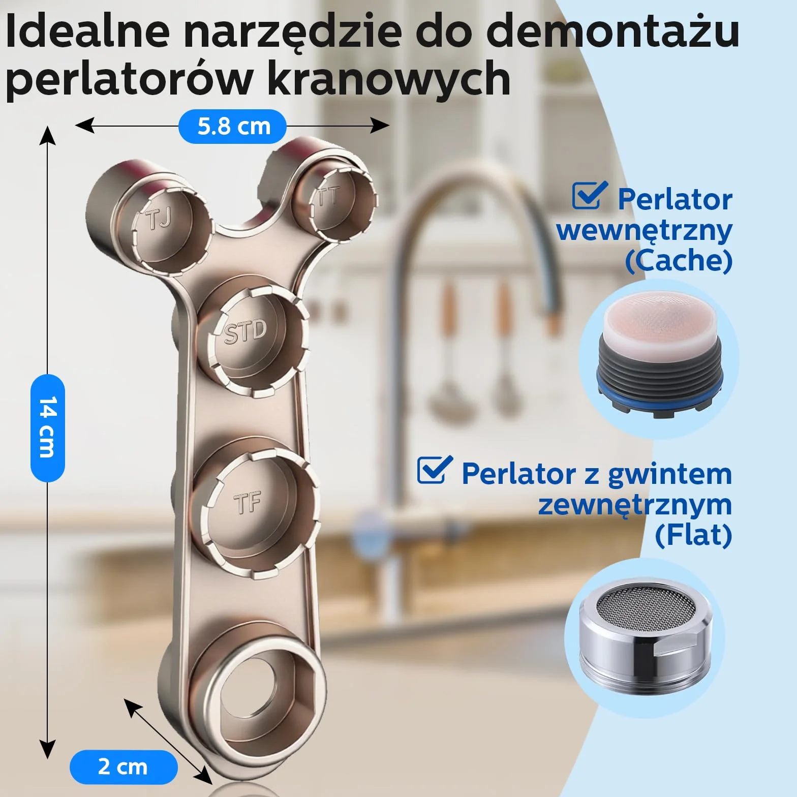 11-w-1 Metalowy Klucz do Perlatorów – Pasuje do Gwintów Wewnętrznych i Zewnętrznych (M18, M20, M22, M24, M28) oraz Ukrytych Regulatorów (TT, TJ, JR, STD, TF) – Nierdzewny i Ergonomiczny