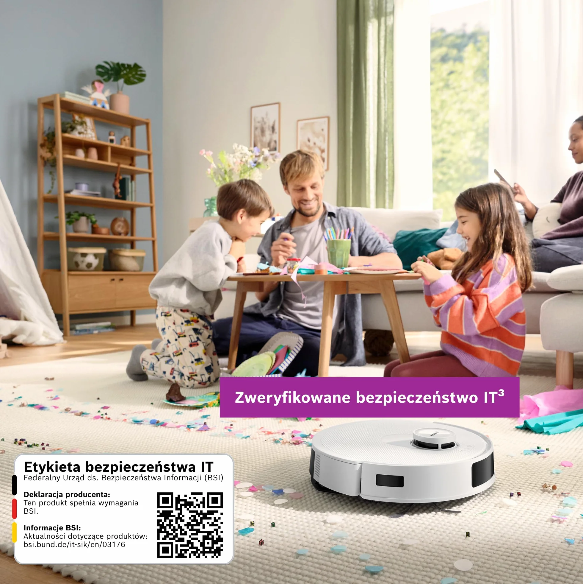 Bosch Spotless+ Robot sprzątający z funkcją mopowania, moc ssania 11 000 Pa, statyczna nakładka mopującą, stacja czyszczącą, nawigacją Smart Vision, aplikacja Bosch Home Connect, BCRD1W, biały