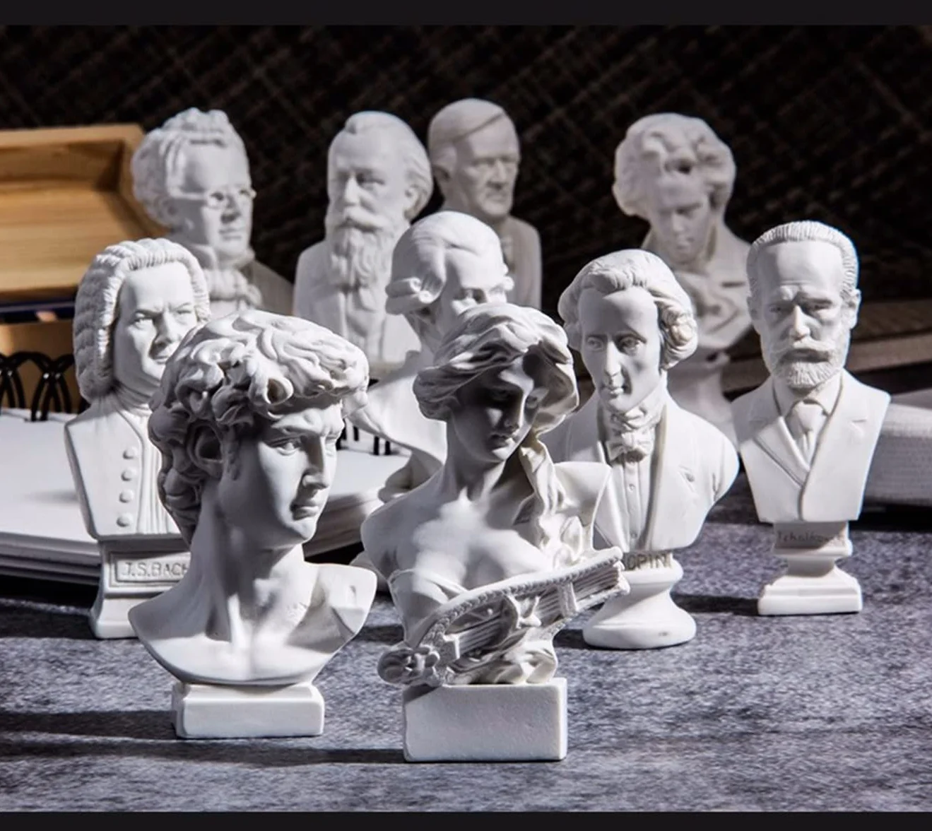 Mini klasyczny kompozytor, 10 mini statuetek, popiersie muzyka, dekoracja salonu, domowa dekoracja, nowoczesne ornamenty do salonu, żywica poliestrowa, prezent