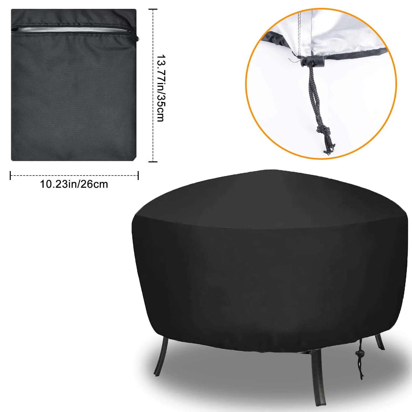 Pokrowiec ochronny na palenisko, 80 cm, dookoła pokrywa ze ściągaczem, wytrzymała, wodoszczelna, wiatroszczelna, odporna na promieniowanie UV, odporna na rozerwanie, z tkaniny Oxford (80 x
