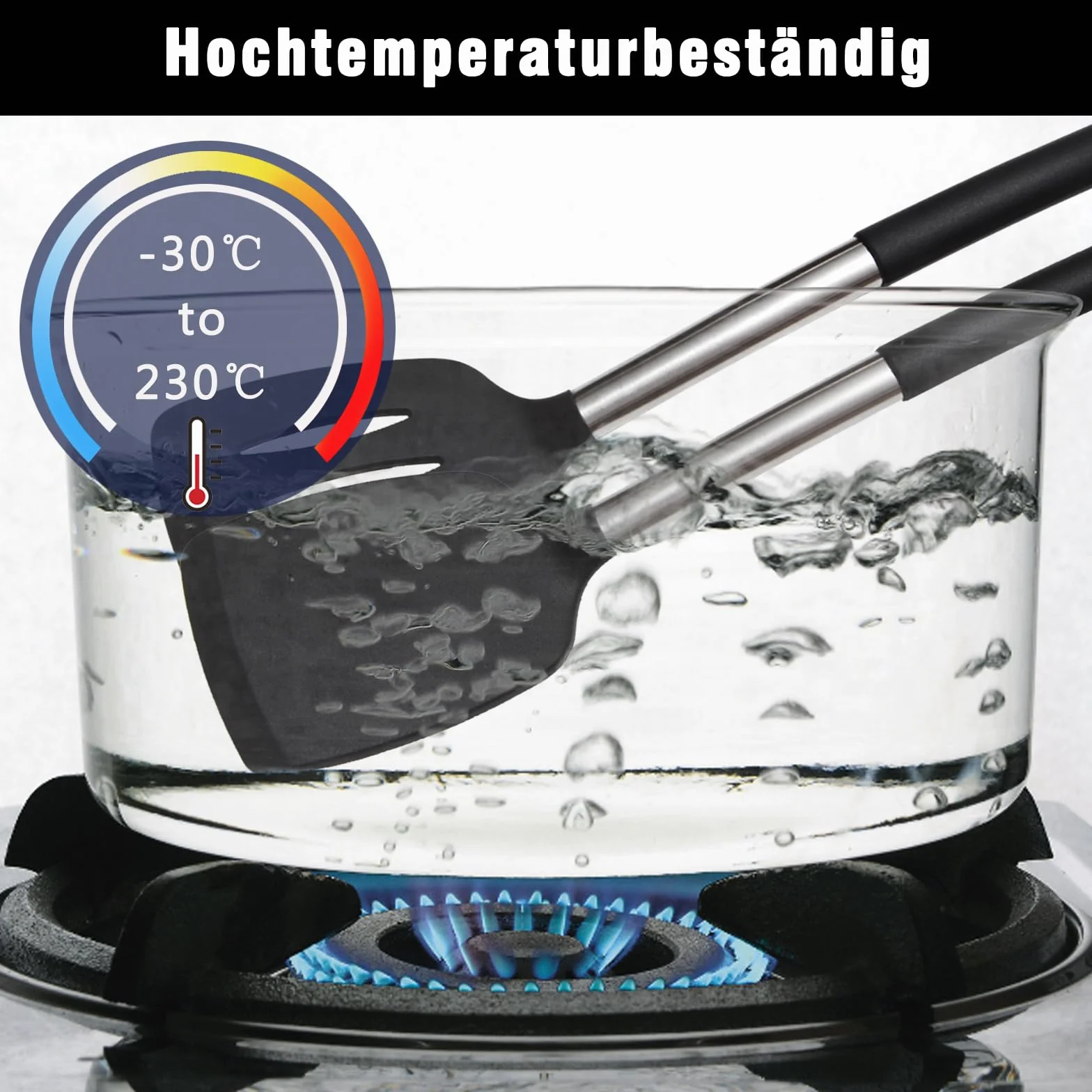 Silikonowa szpatułka kuchenna 2 sztuki + szczypce kuchenne, odporne na wysokie temperatury, nieprzywierająca, czarna