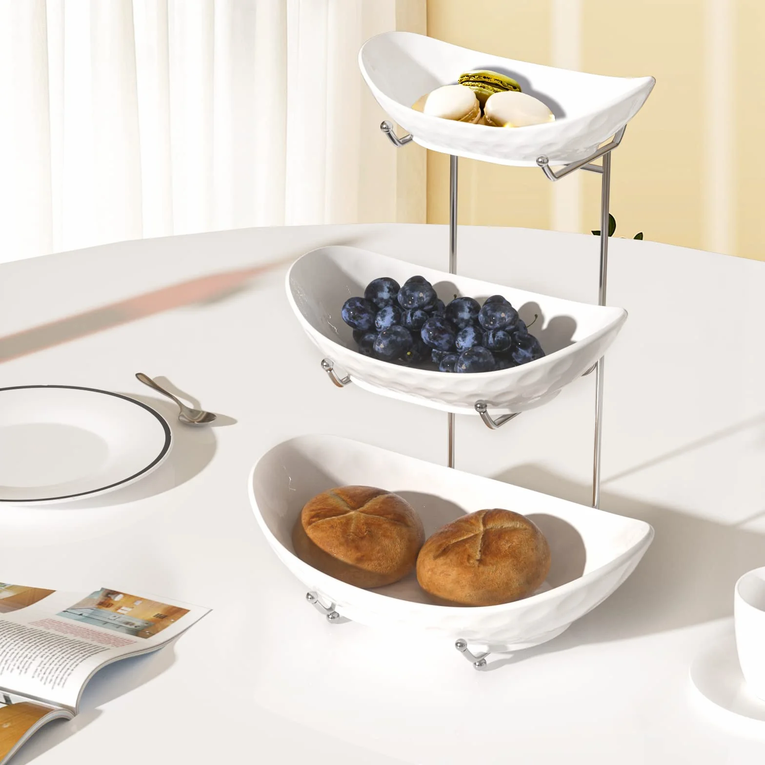 Ceramiczny 3-poziomowy stojak do serwowania owoców, metalowy kosz na owoce, porcelanowa miska kuchenna