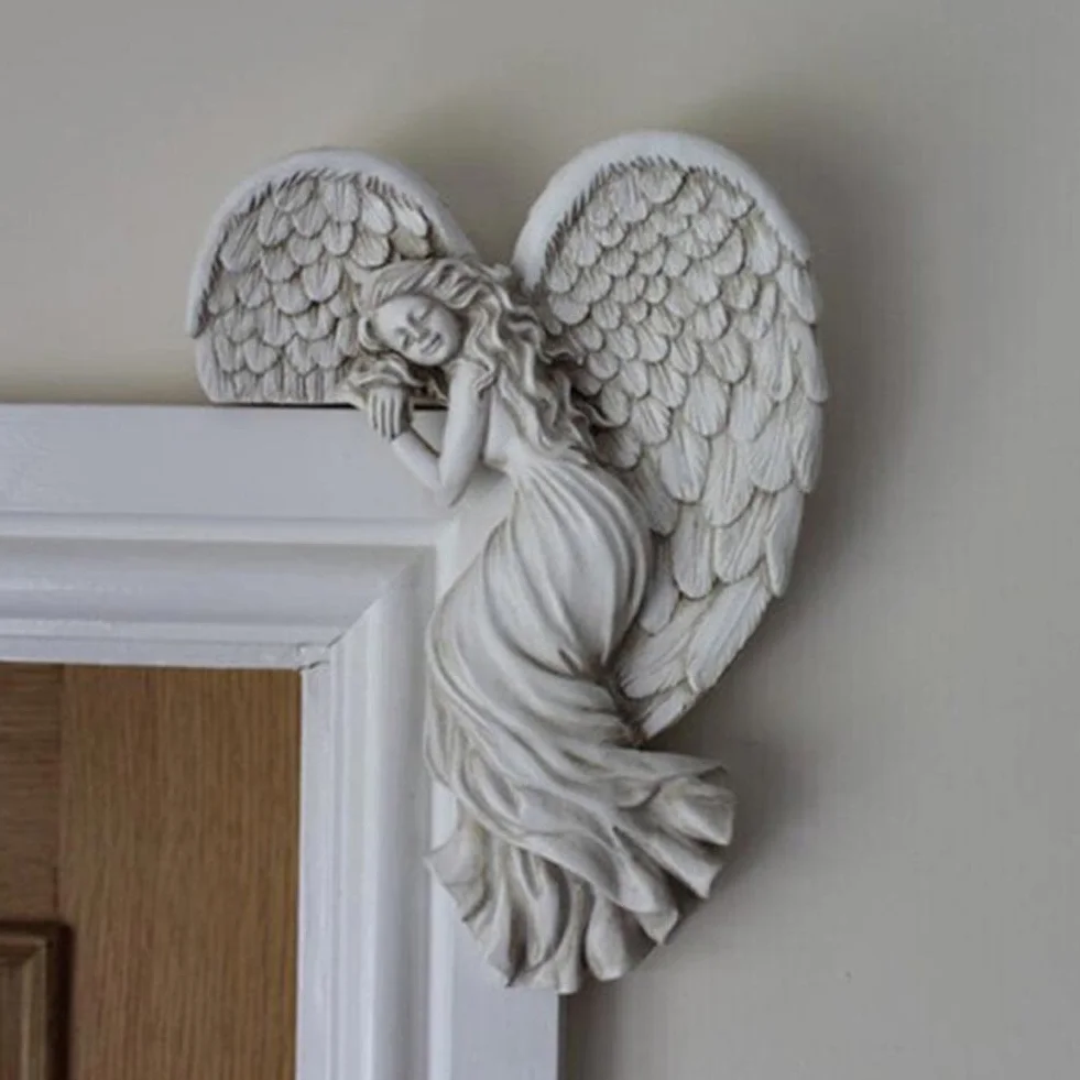 Jauhmui Skrzydło anioła, dekoracja na drzwi z żywicy, rzeźba ścienna 3D w stylu shabby chic, kreatywny ornament do dekoracji ścian i drzwi (lewa)