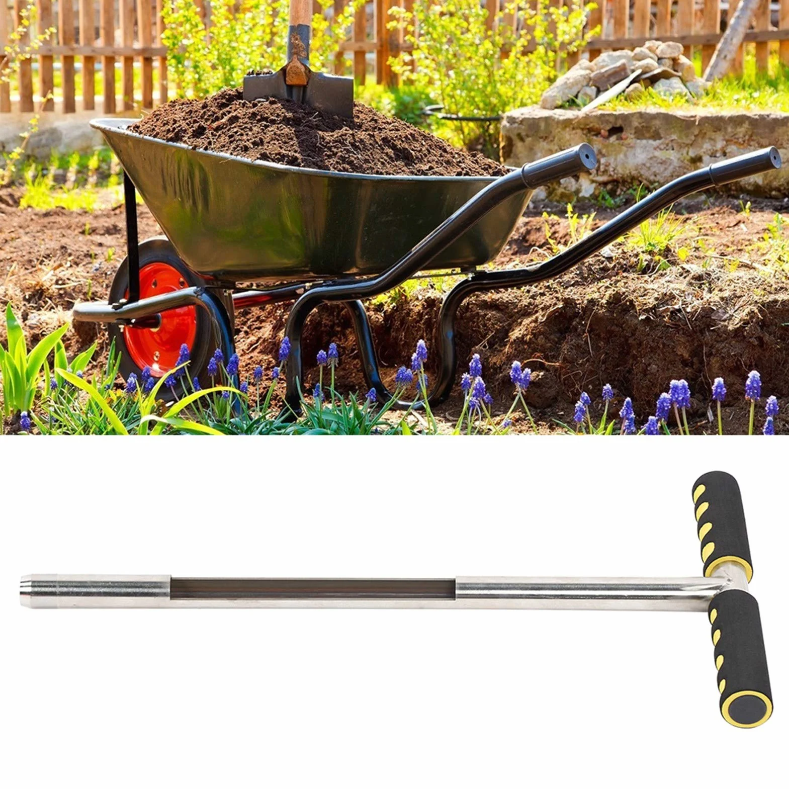 Wakects Sonda do próbkowania gleby 51 cm, sonda do pobierania próbek gleby ze stali nierdzewnej, uchwyt w stylu T, Sampler do sondy podłogowej do kijów golfowych