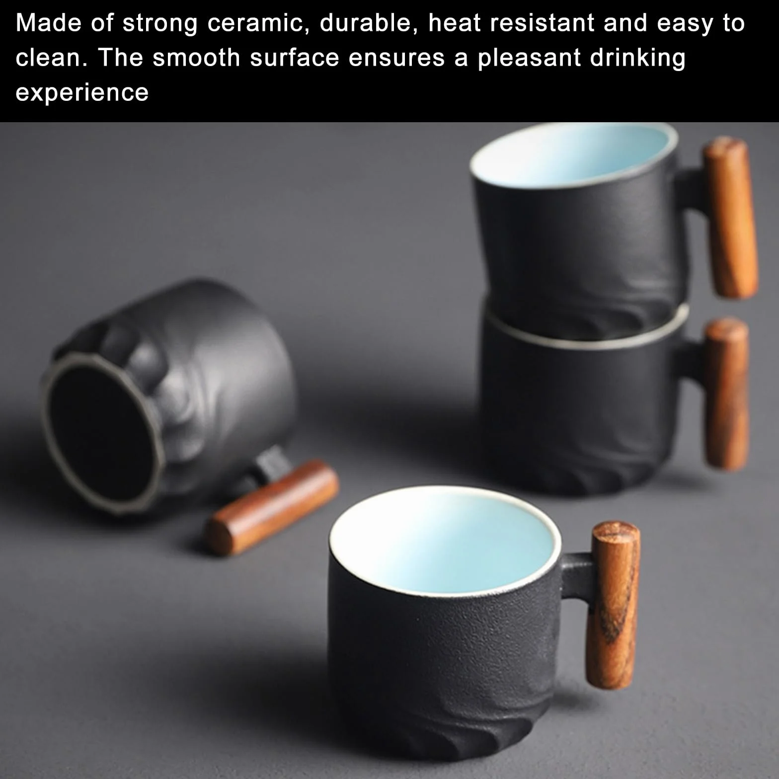 PRIOTK Premium Mokka Filiżanki do Espresso - Zestaw 2 Ceramicznych Czarnych 70 ml do Kawy, Herbaty