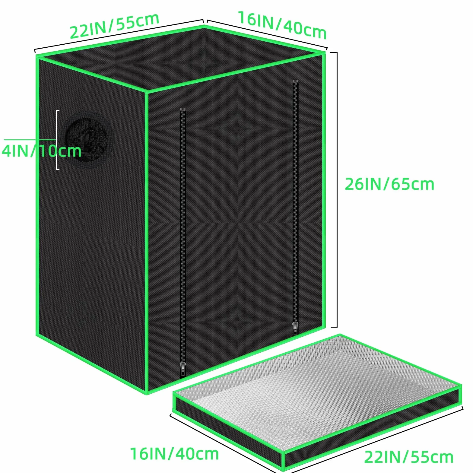 55 x 40 x 65 cm Grow Tent z okienkiem obserwacyjnym, wanną podłogową, oknem wentylacyjnym i przepustem kablowym (czarny, poliester)