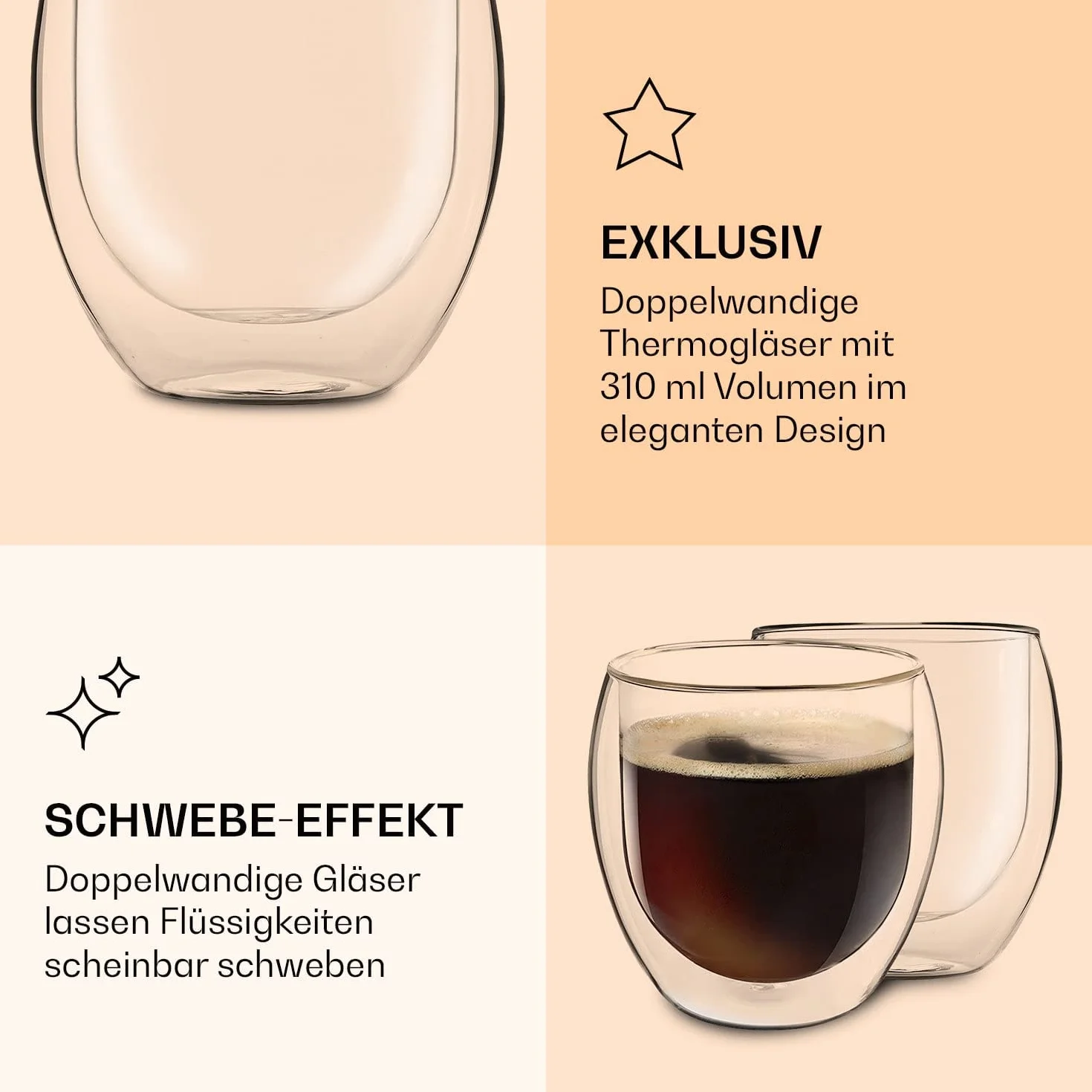 DUOS Szklanki termiczne z podwójną ścianką 4 x 310 ml Jumbo do cappuccino