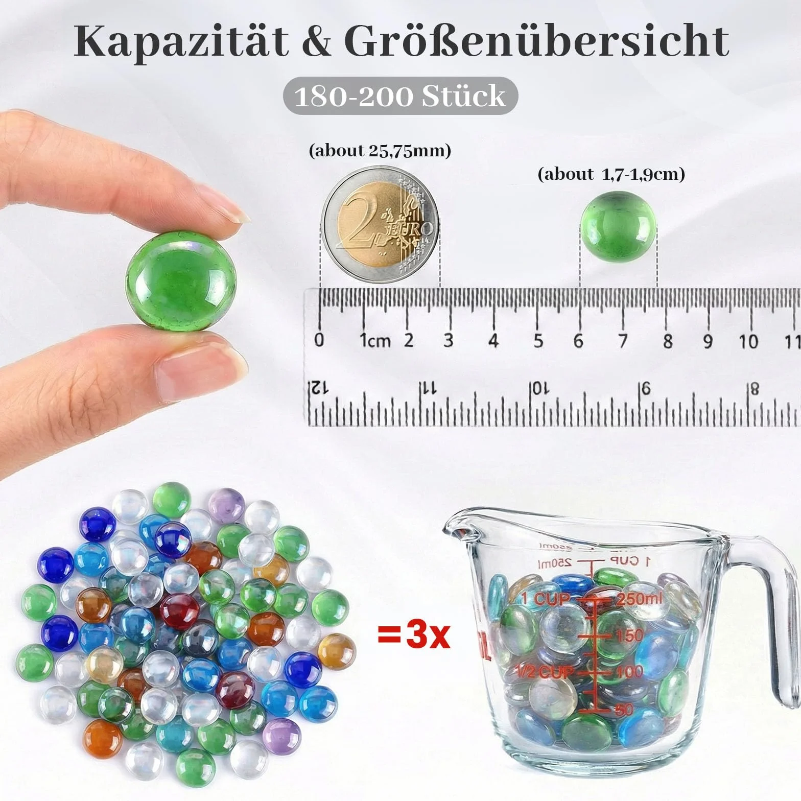 HAKACC Nuggetsy szklane 900g płaskie kulki wielokolorowe kamienie dekoracyjne