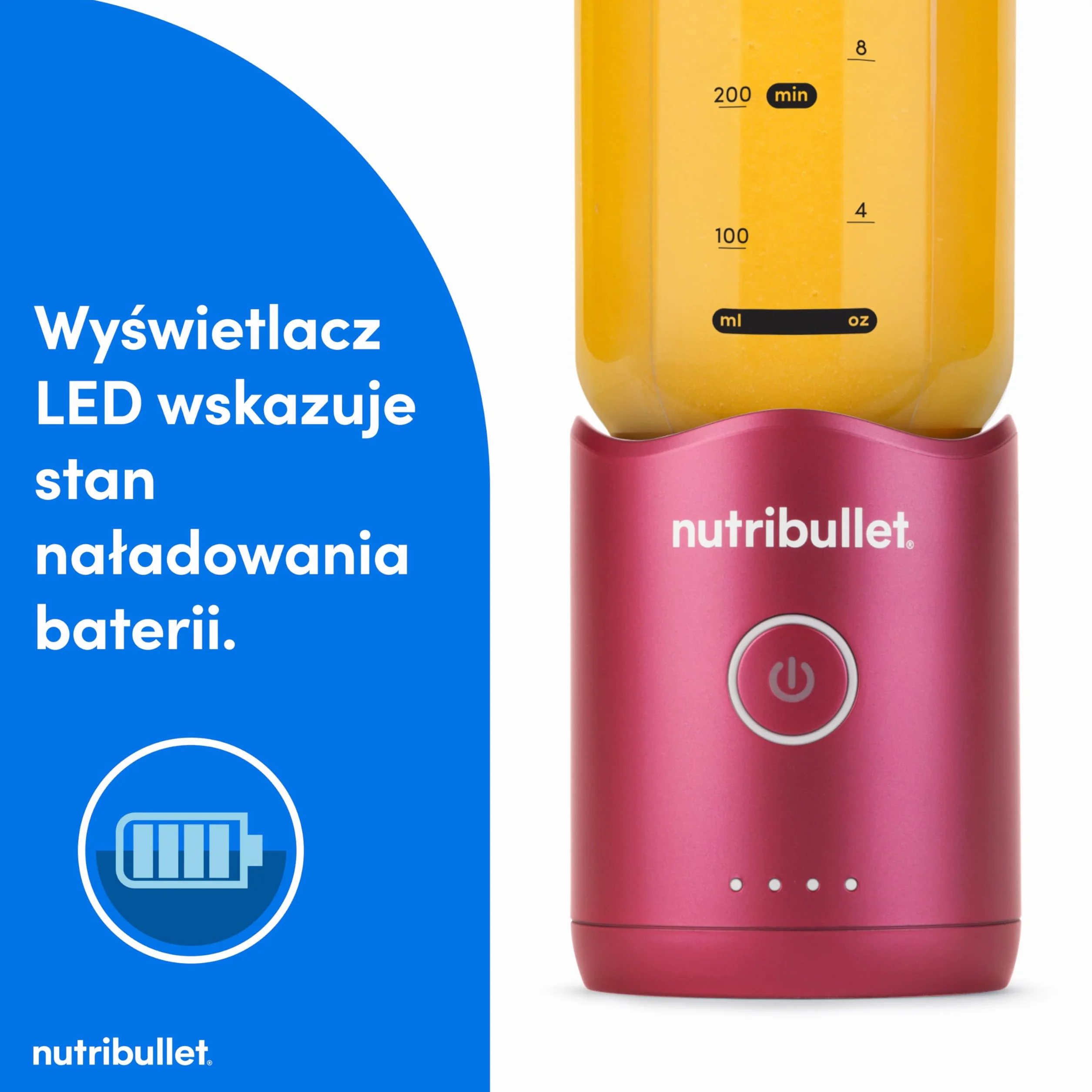 Nutribullet Flex 650 ml, Przenośny Blender z Pokrywą do Popijania, Odłączane Ostrza, Ładowanie USB-C, Kruszenie Lodu i Mrożonych Owoców, Blender Turystyczny z Kubkiem Wolnym od BPA, NBP213MA, Magenta