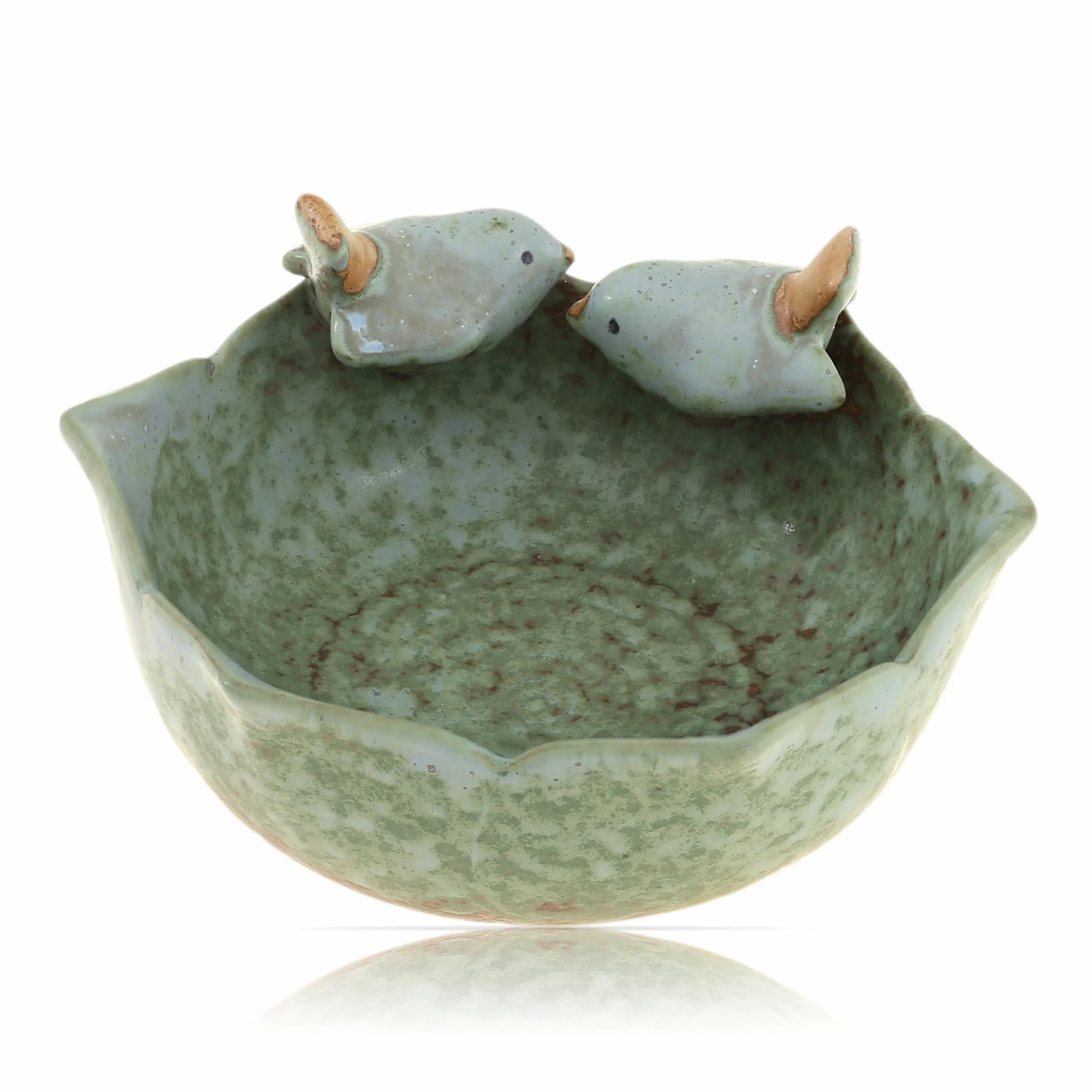 Flanacom Ceramiczne Poidło dla Ptaków 16cm Zielone - Miska Odporna na Mróz