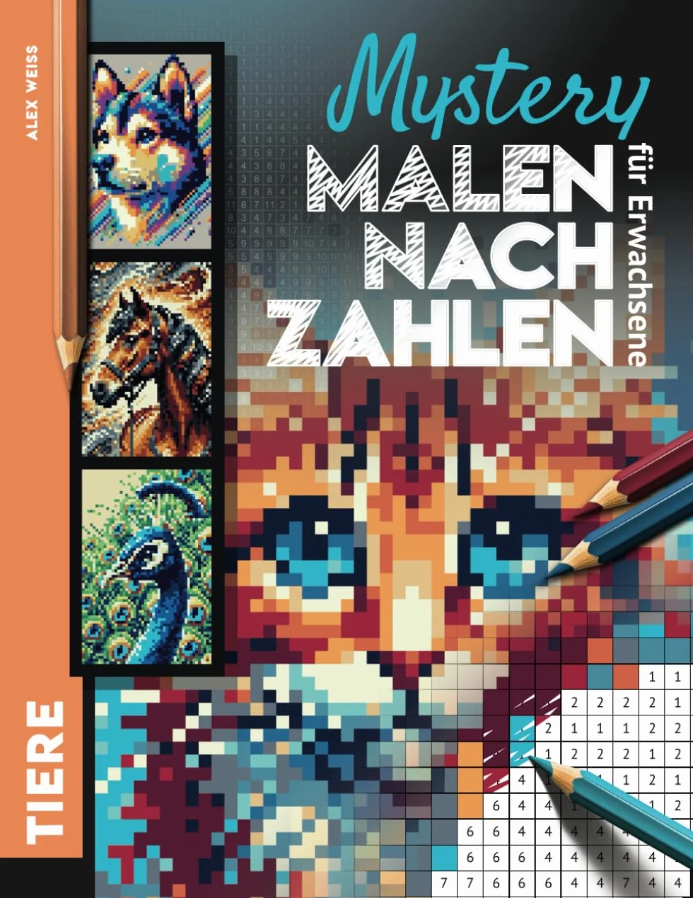 Mystery Malen nach Zahlen für Erwachsene Tiere: 30 verborgene Motive enthüllen - Katze, Hund, Pferd, Löwe u.v.m. I Malbuch zum Abschalten