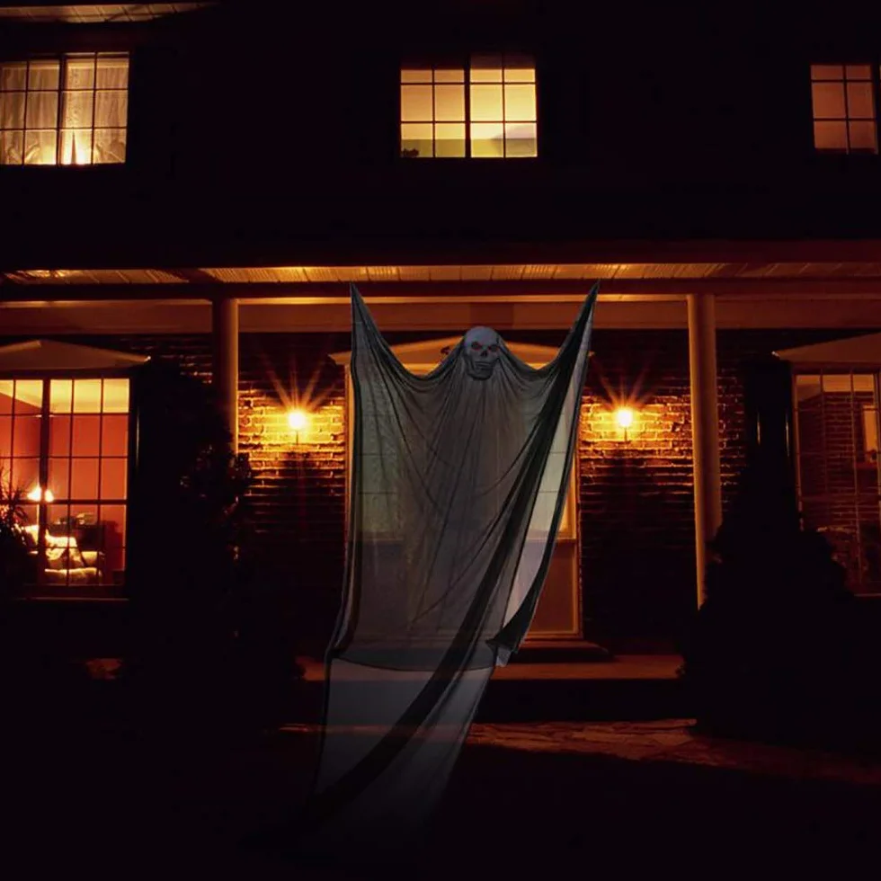 Wiszący rekwizyt na Halloween, wiszący szkielet, latający duch, długość 3,3 m, dekoracja wisząca na podwórko, imprezę, do baru (czarny)