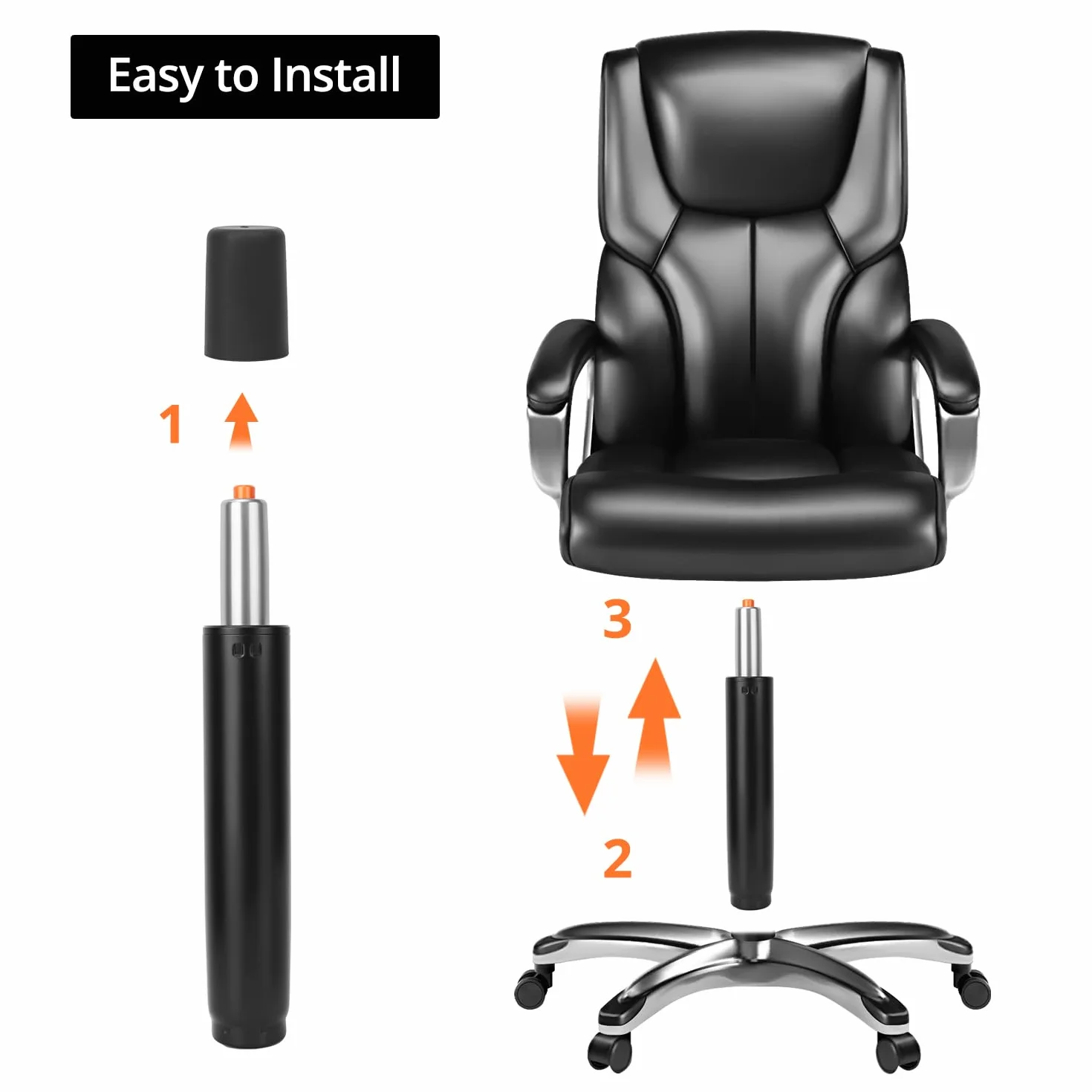 QWORK® sprężyna gazowa do krzeseł biurowych, 31-45 cm wymienna sprężyna gazowa ze stali nierdzewnej, obrót o 360°, do krzeseł biurowych