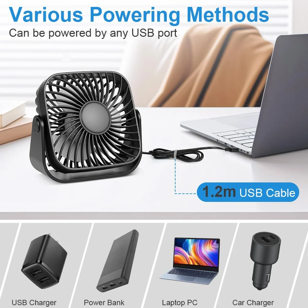 AXFEE Wentylator stołowy USB 4 cale 360° 3 prędkości